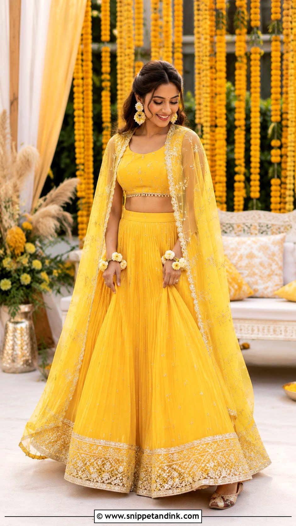 Yellow Cape Lehenga Haldi Dress for Bride - Snippet and Ink - 25 Indian Haldi Dress for Bride Ideas