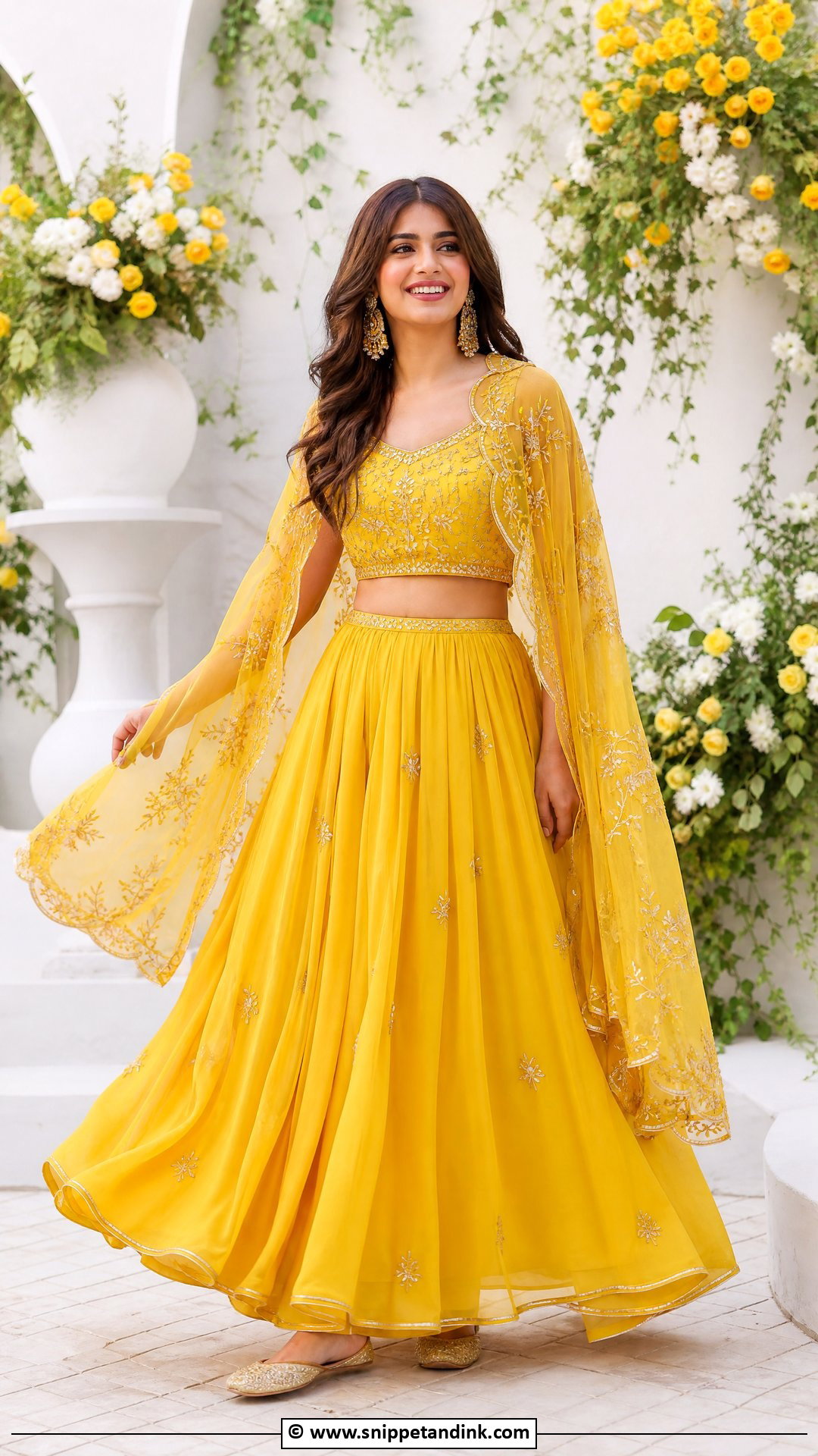 Yellow Cape Lehenga Haldi Dress - Snippet and Ink - 35 Haldi Dress Ideas