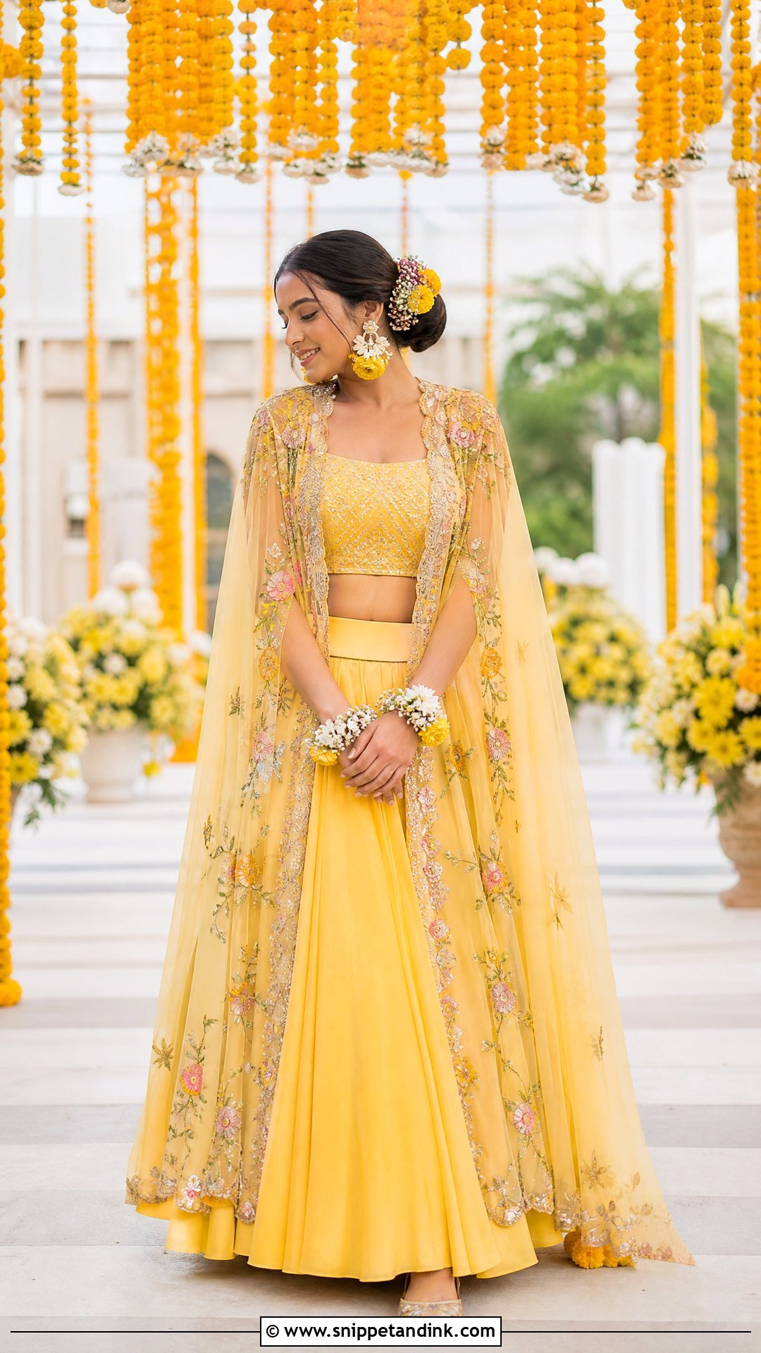 Yellow Cape Lehenga Haldi Outfit - Snippet and Ink - 25 Aesthetic Haldi Outfits
