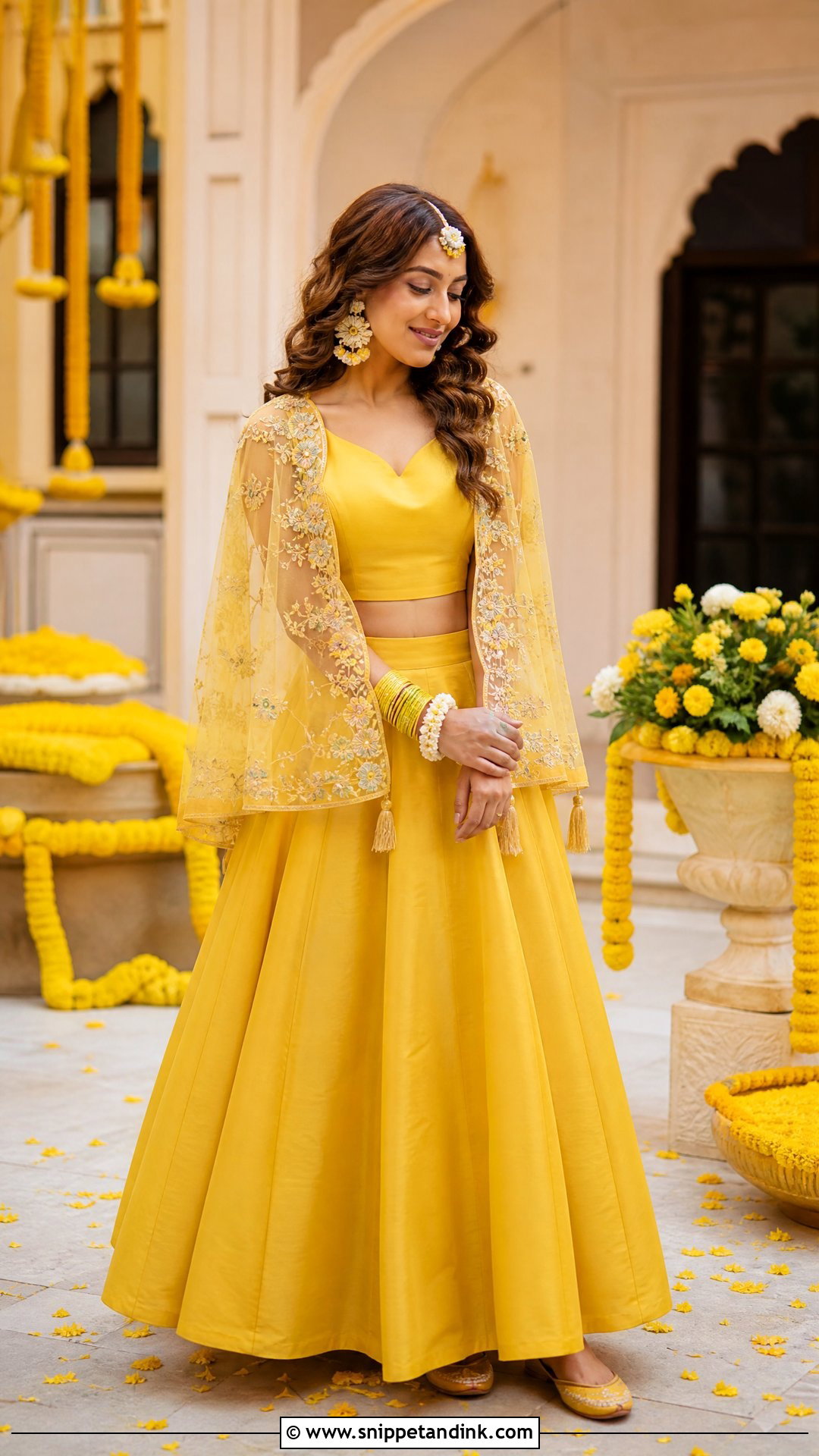 Yellow Cape Lehenga Haldi Outfit - Snippet and Ink - 25 Simple Haldi Outfit for Bride Ideas
