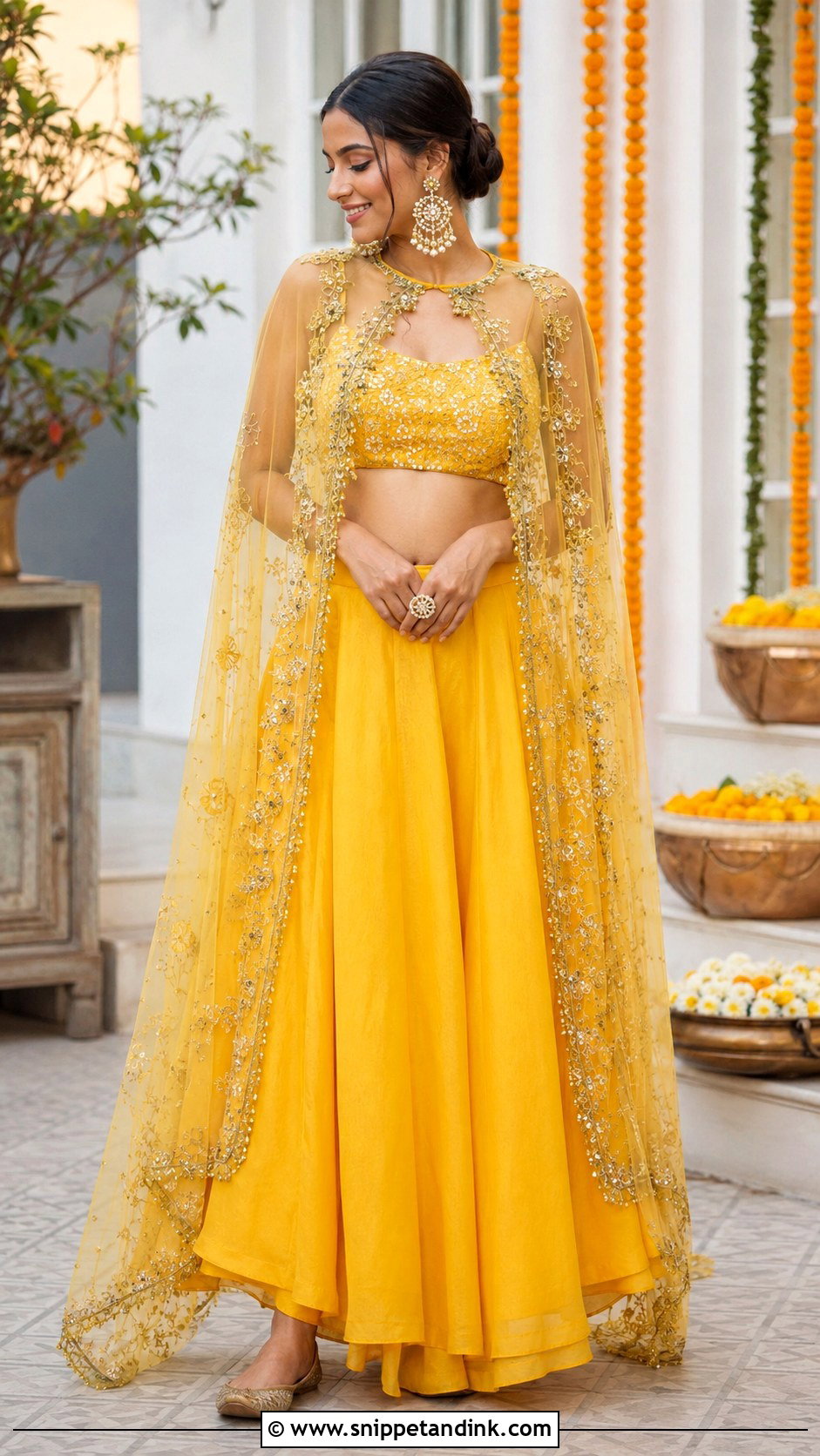 Yellow Cape Lehenga Haldi Outfit - Snippet and Ink - 20 Alia Bhatt Haldi Outfit Ideas
