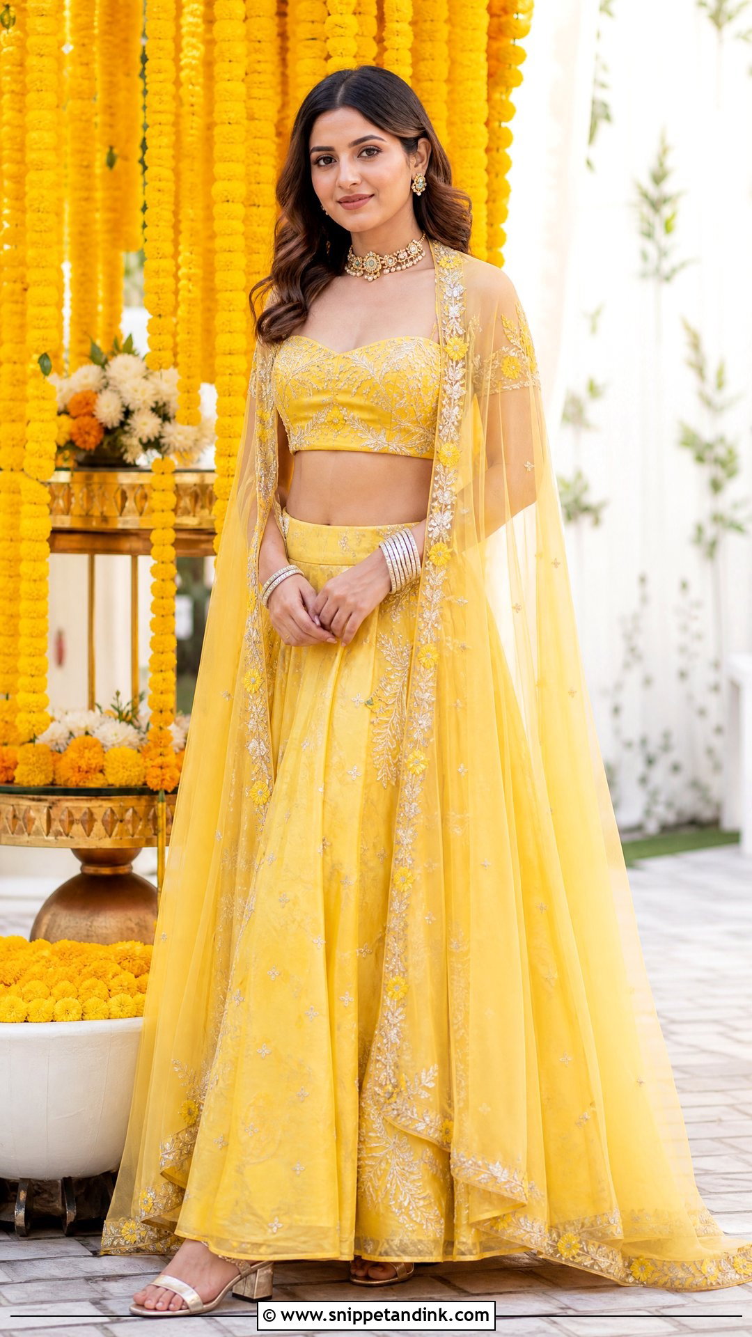 Yellow Cape Lehenga Outfit - Snippet and Ink - 20 Yellow Haldi Outfit for Sister Ideas