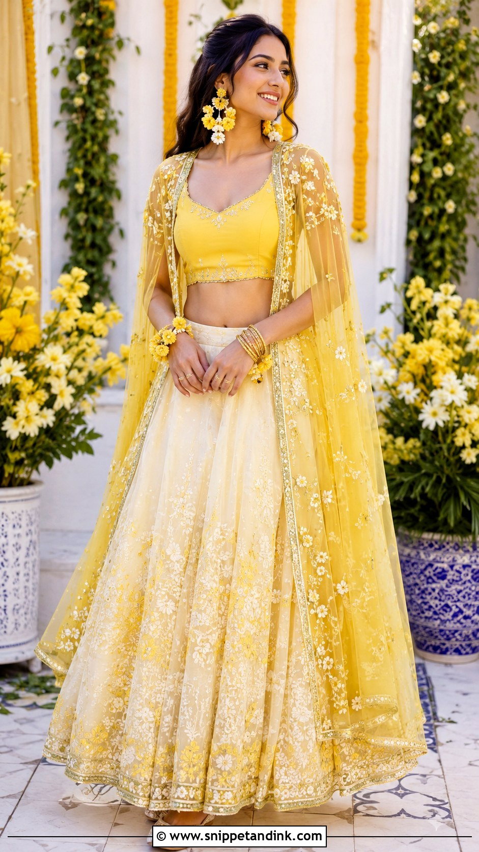 Yellow Cape Lehenga for Haldi - Snippet and Ink - 25 Yellow Haldi Outfit for Bride Ideas
