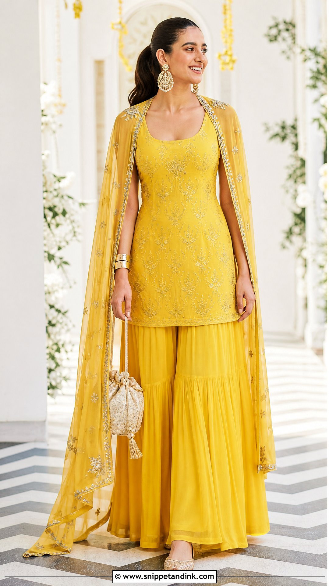 Yellow Cape Palazzo Suit for Haldi - Snippet and Ink - 20 Yellow Plazo Suit for Haldi Ideas