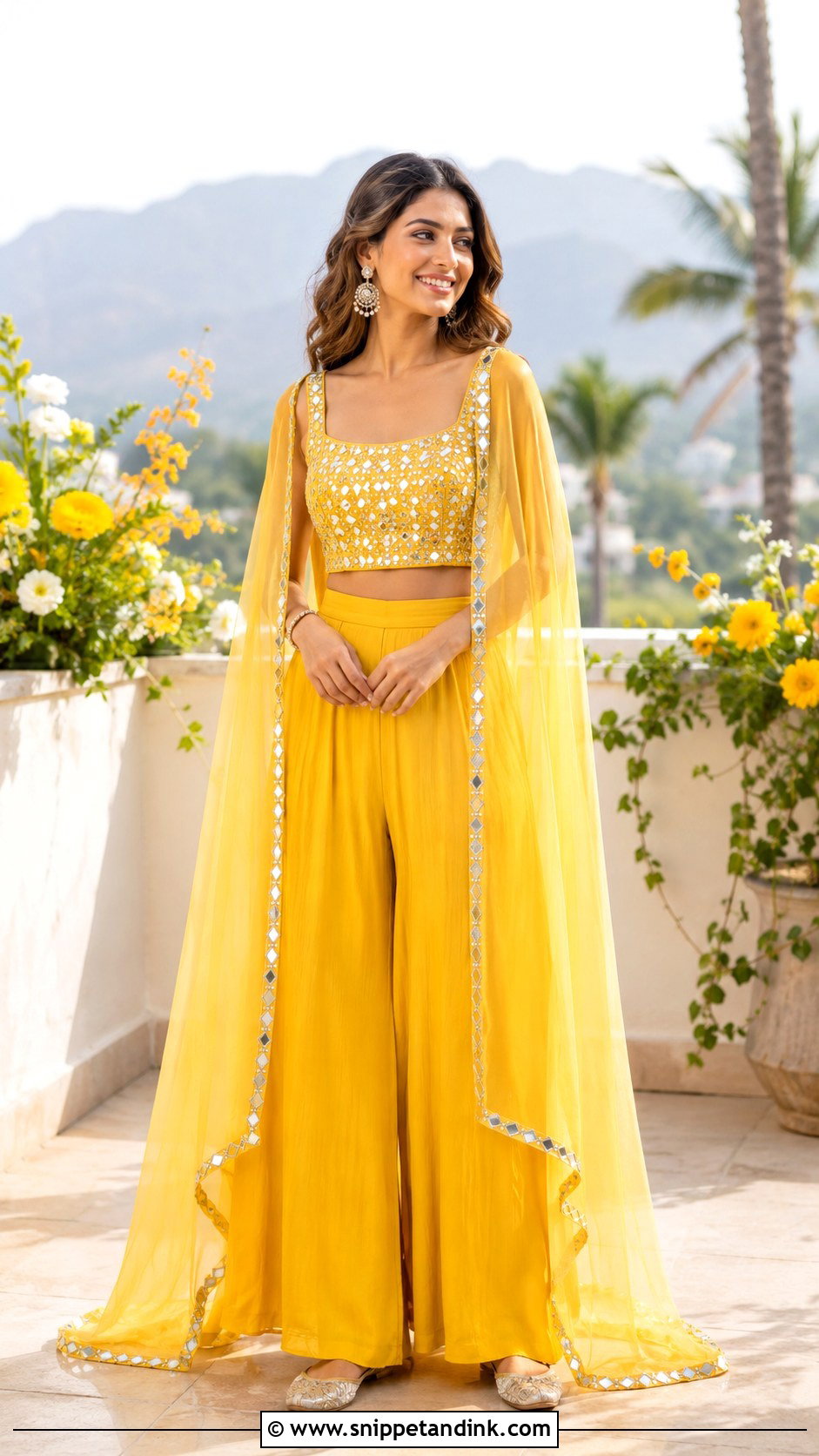Yellow Cape Set For Bride Sister - Snippet and Ink - 30 Haldi Outfit for Bride Sister Ideas