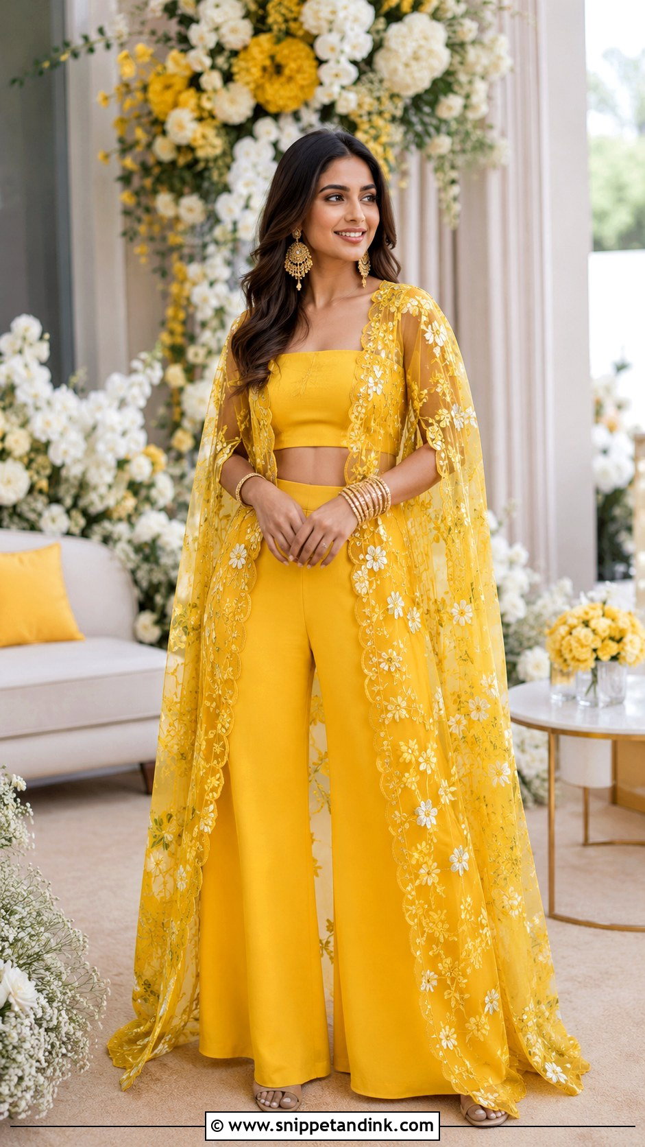 Yellow Cape Set For Haldi - Snippet and Ink - 30 Haldi Dresses