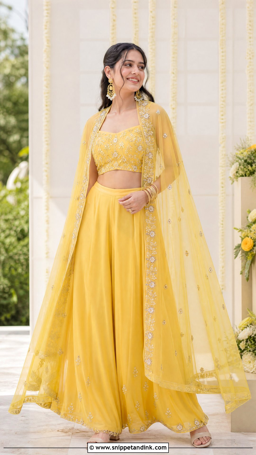 Yellow Cape Set For Haldi - Snippet and Ink - 25 Yellow Outfit for Haldi Function Ideas