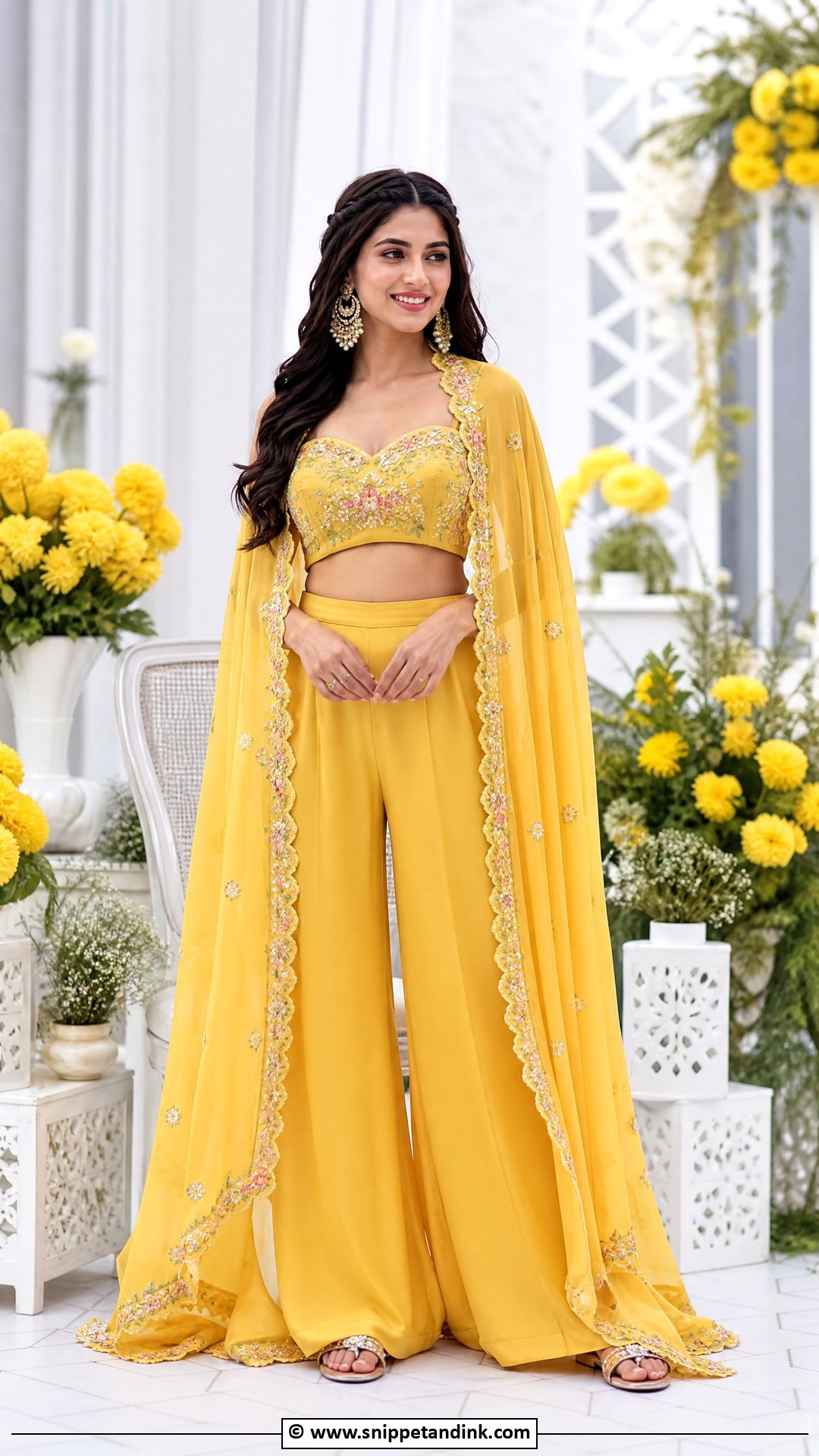 Yellow Cape Set Haldi Outfit - Snippet and Ink - 35 Haldi Outfits for Sister