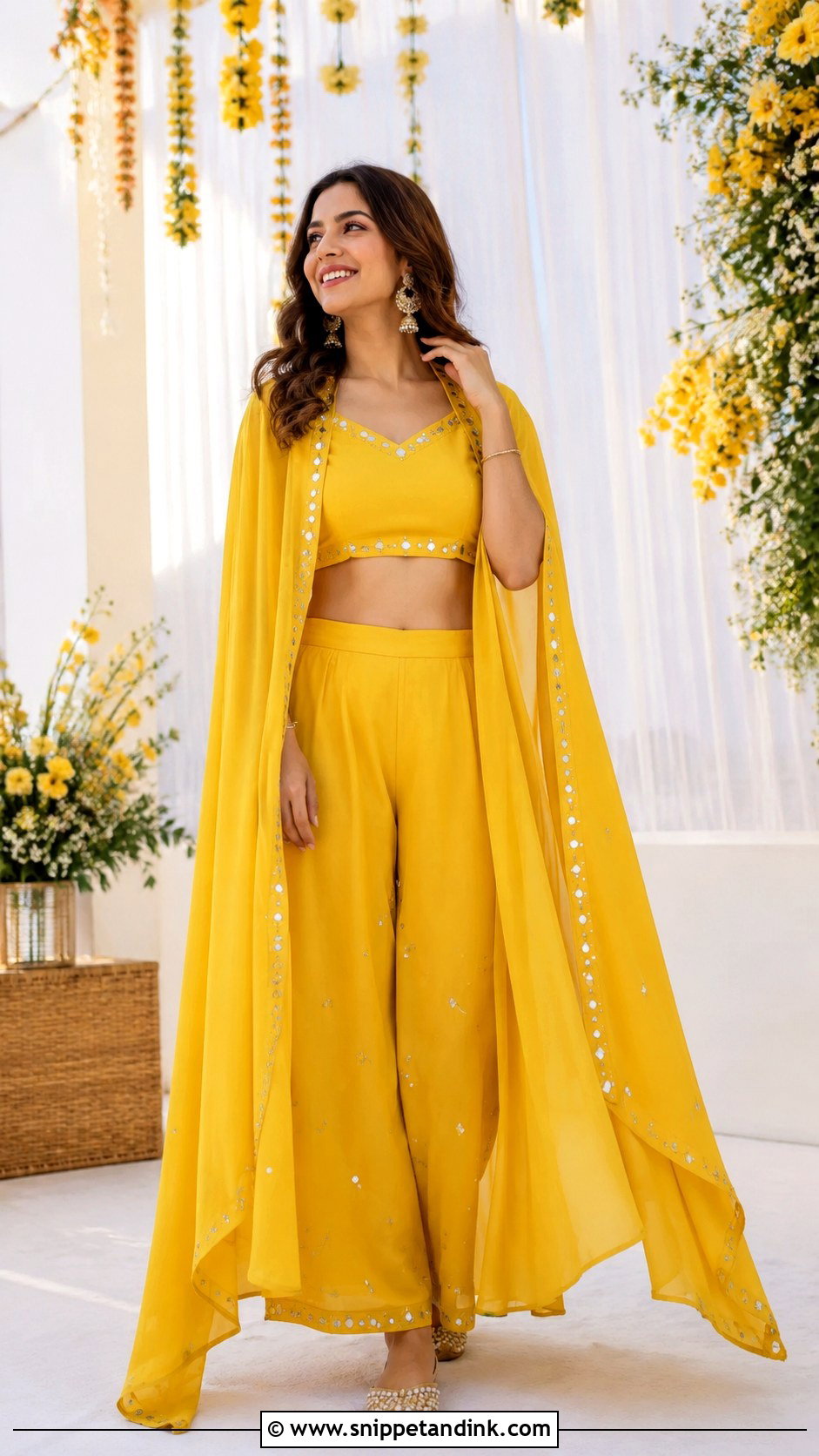 Yellow Cape Set Haldi Outfit - Snippet and Ink - 25 Outfit for Haldi Function Ideas