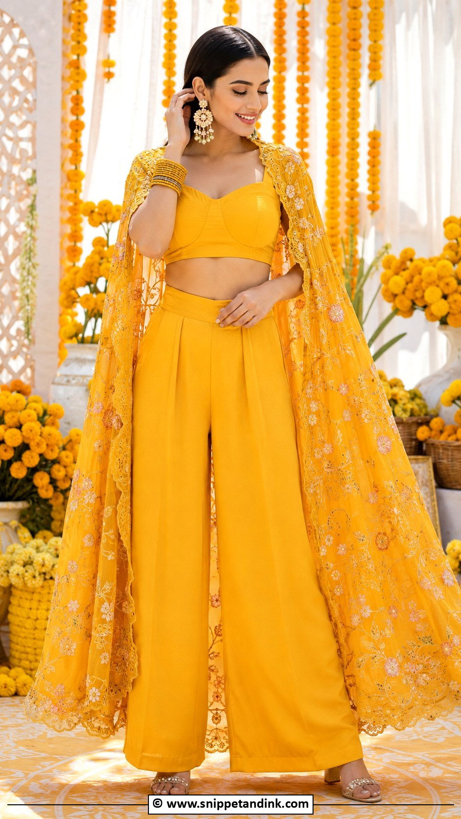 Yellow Cape Set Haldi Outfit - Snippet and Ink - 30 Haldi Theme Ideas Outfit