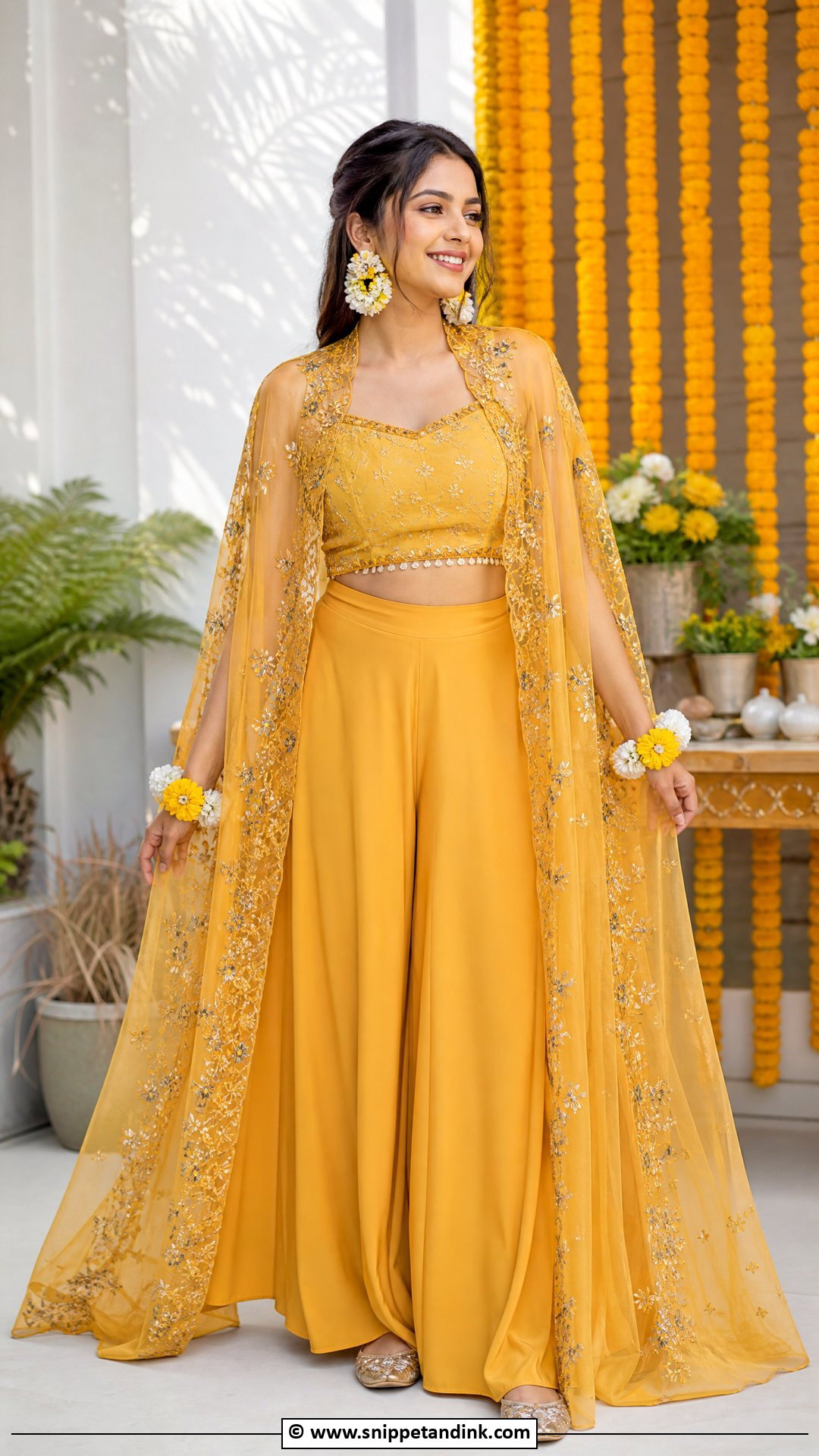 Yellow Cape Set for Haldi Bride - Snippet and Ink - 35 Haldi Outfits for Bride