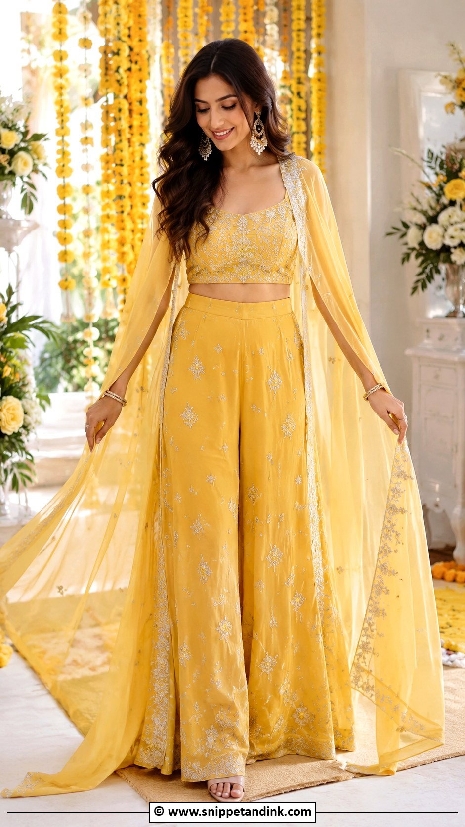 Yellow Cape Set for Haldi - Snippet and Ink - 30 Haldi Dress Ideas for Sisters