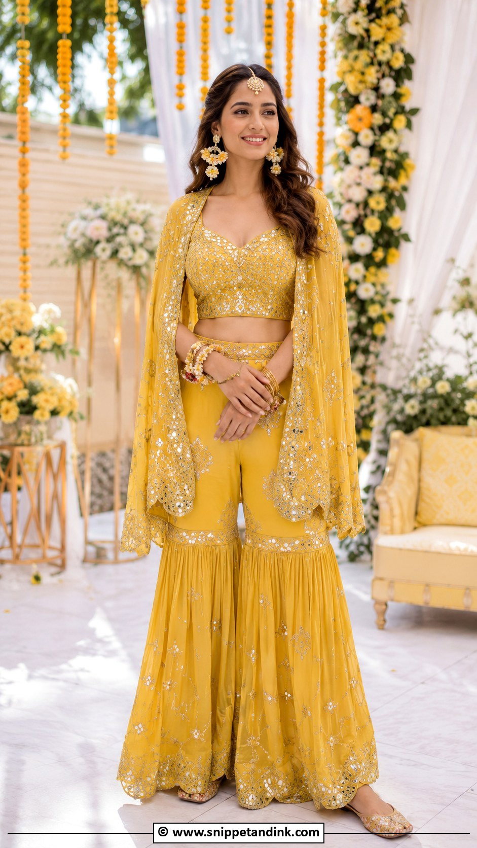 Yellow Cape Sharara for Haldi Bride - Snippet and Ink - 30 Unique Haldi Outfits for Bride