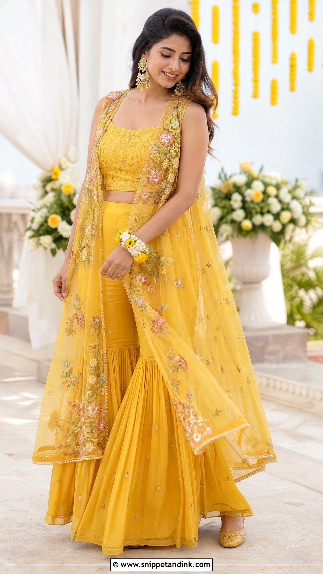 Yellow Cape Sharara for Haldi - Snippet and Ink - 20 Sharara for Haldi Ideas