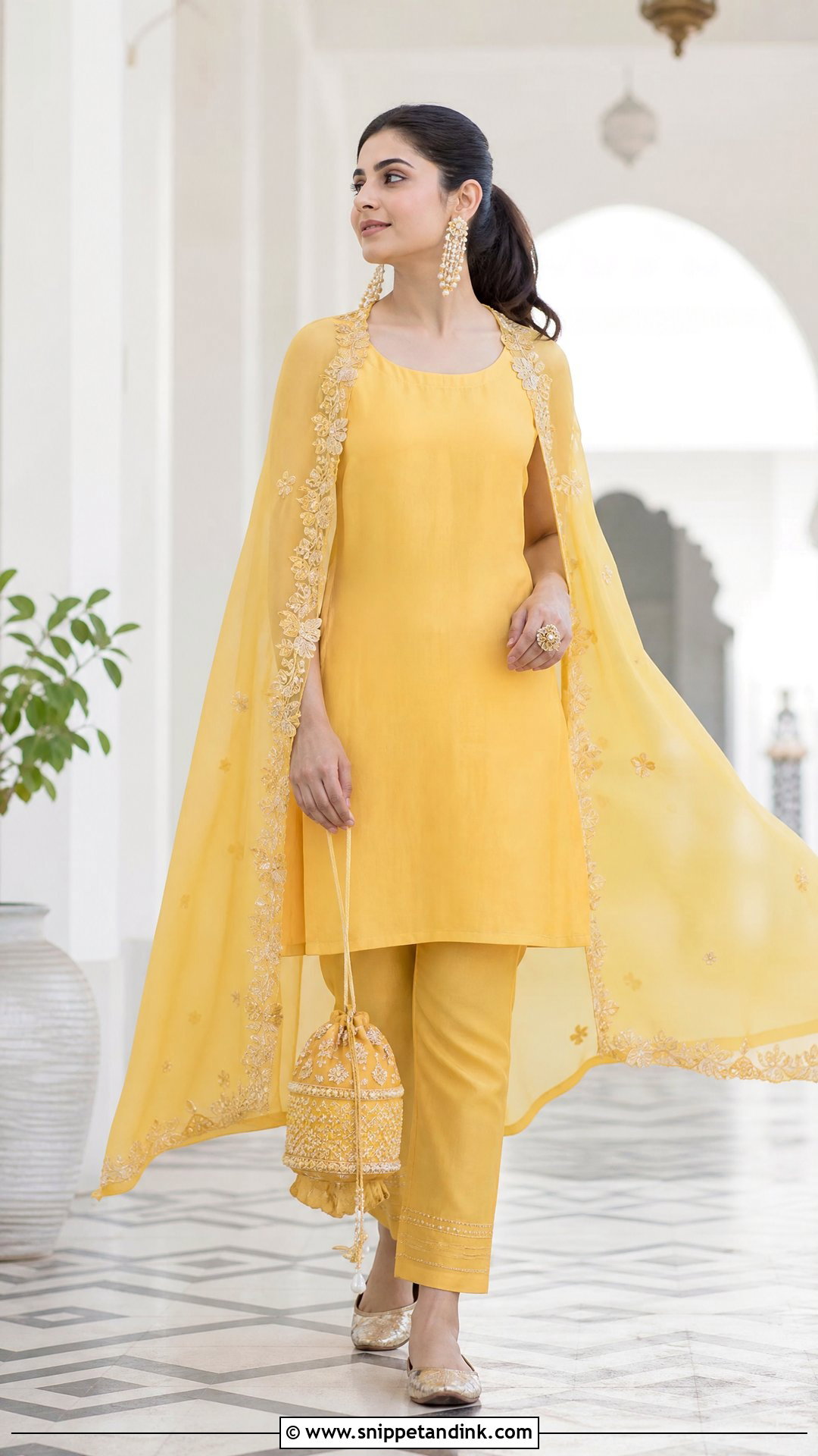 Yellow Cape Suit for Haldi Ceremony - Snippet and Ink - 20 Suit for Haldi Ceremony Ideas