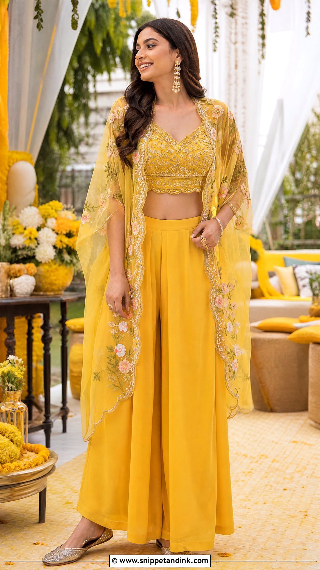 Yellow Cape and Palazzo Set for Haldi Function - Snippet and Ink - 25 Dress for Haldi Function Indian Weddings Ideas