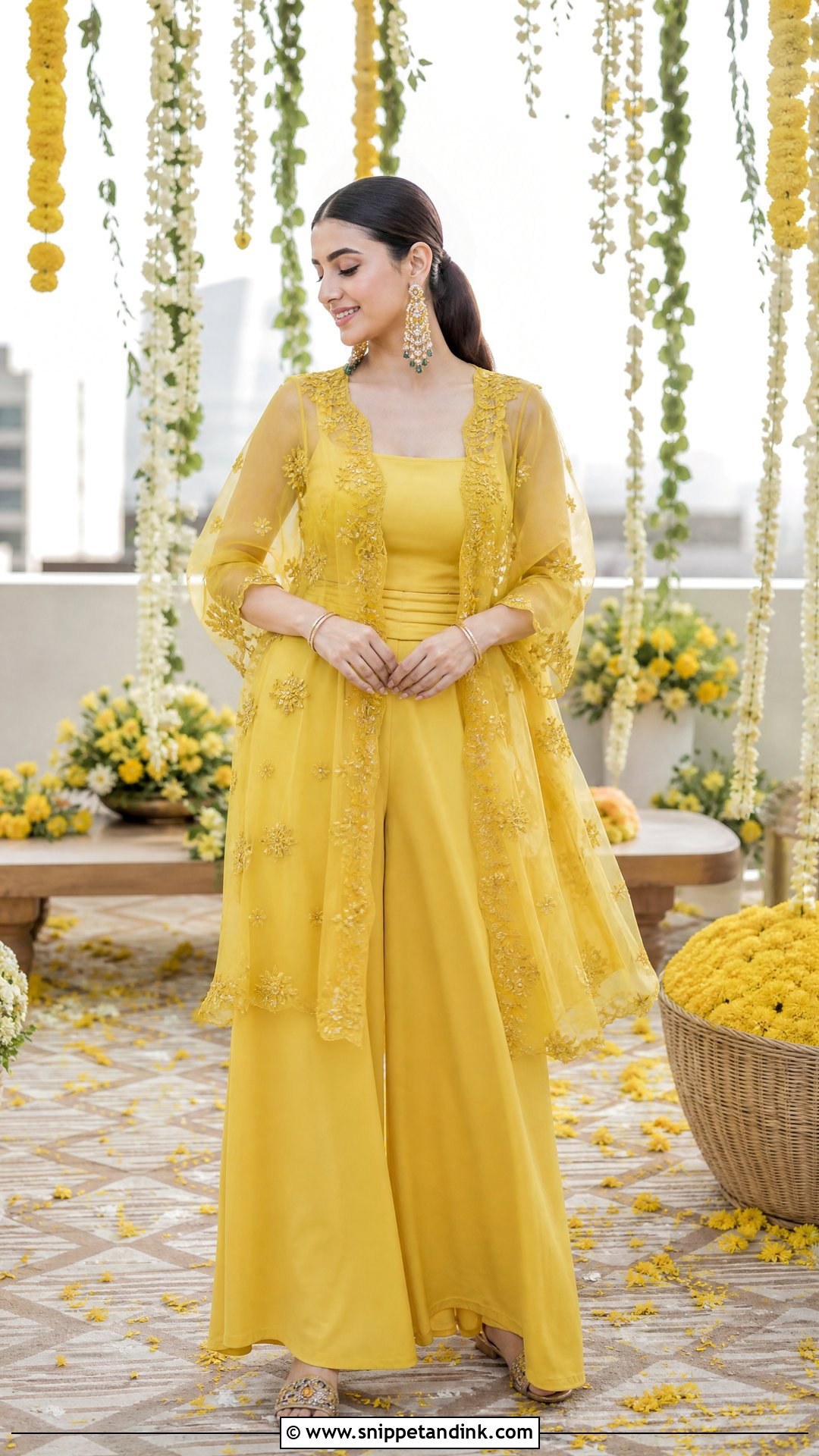 Yellow Cape and Palazzo Set for Haldi - Snippet and Ink - 20 Yellow Colour Dress for Haldi Ideas