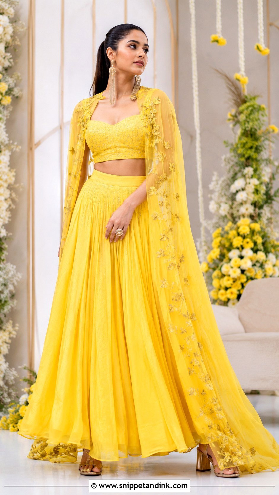 Yellow Cape and Skirt for Haldi - Snippet and Ink - 20 Haldi Function Dress for Sister Ideas