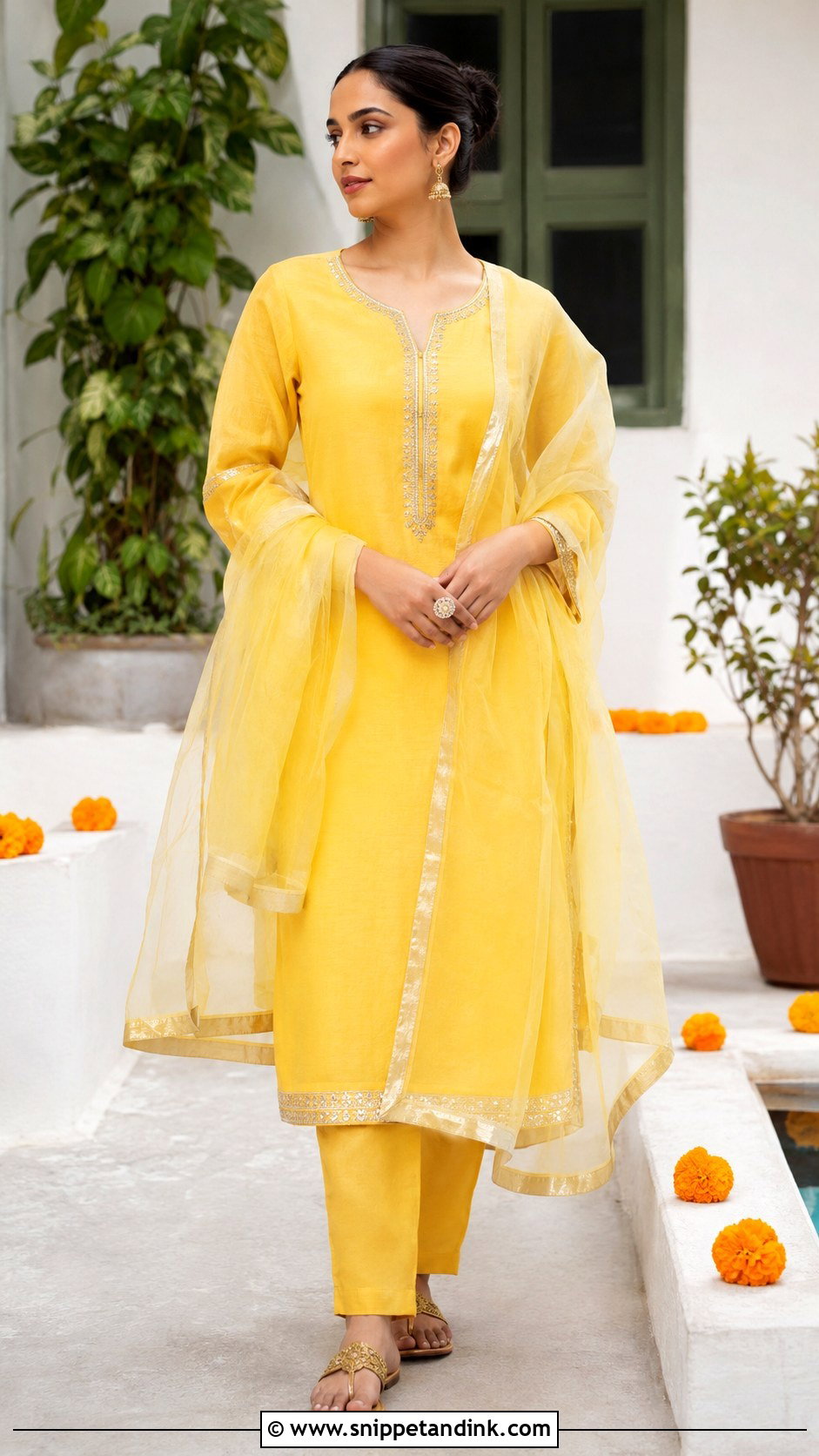 Yellow Chanderi Kurta Haldi Outfit - Snippet and Ink - 20 Alia Bhatt Haldi Outfit Ideas