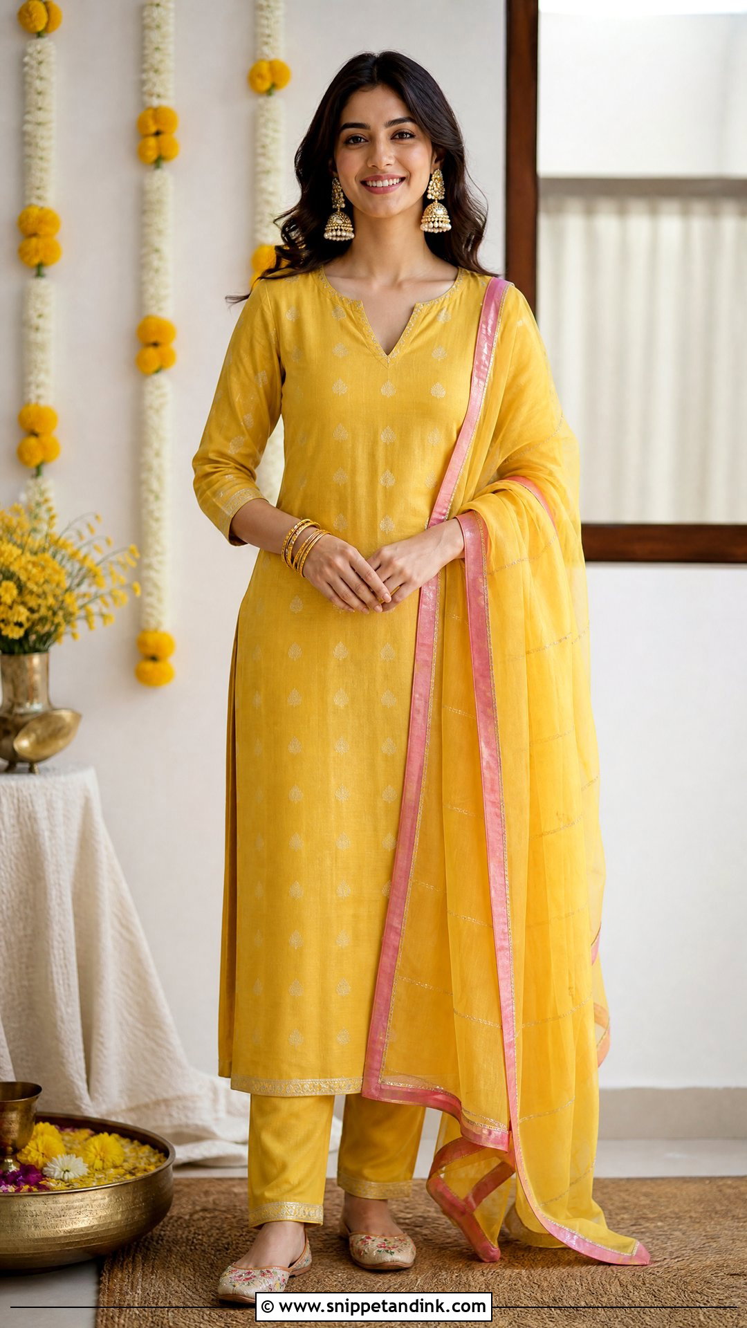Yellow Chanderi Kurta Set for Haldi Function - Snippet and Ink - 20 Yellow Dress for Haldi Function for Sister Ideas