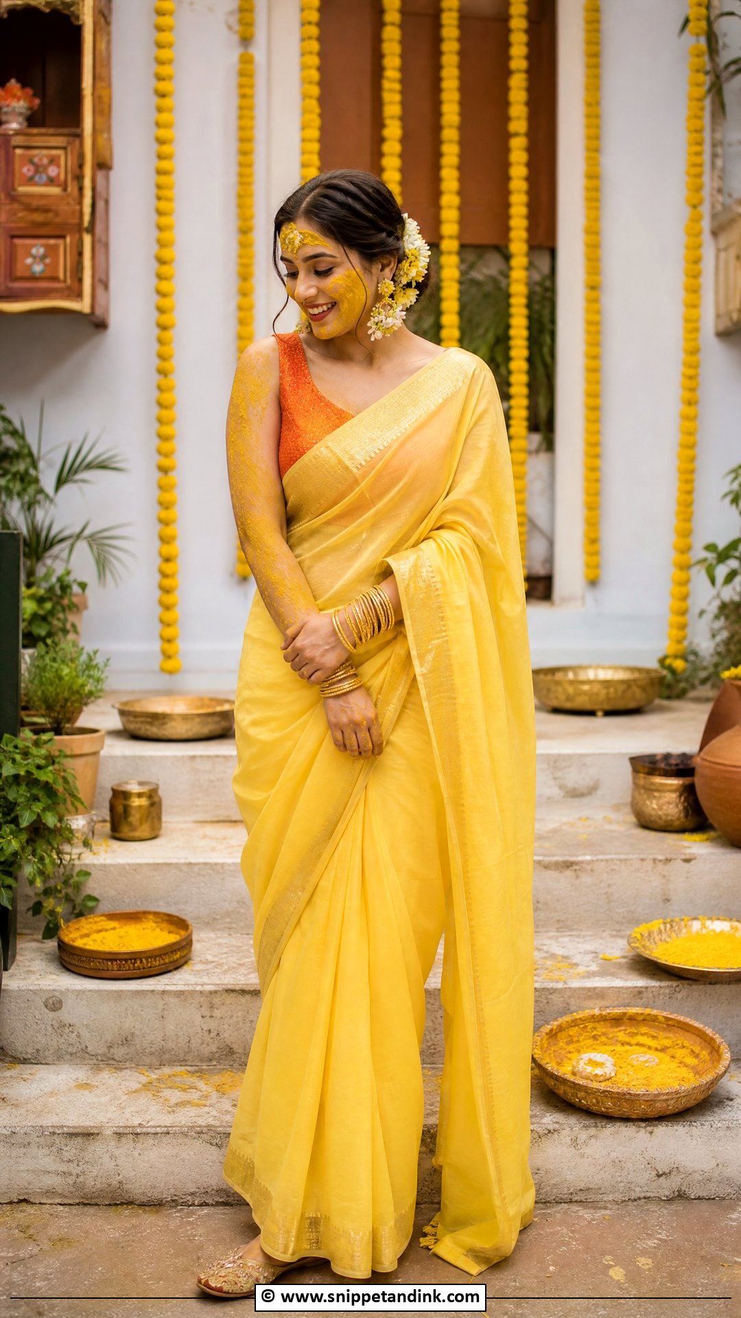 Yellow Chanderi Saree for Haldi Bride - Snippet and Ink - 35 Haldi Outfits for Bride