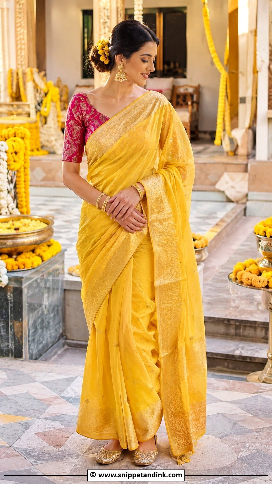 Yellow Chanderi Saree for Haldi Bride - Snippet and Ink - 30 Unique Haldi Outfits for Bride