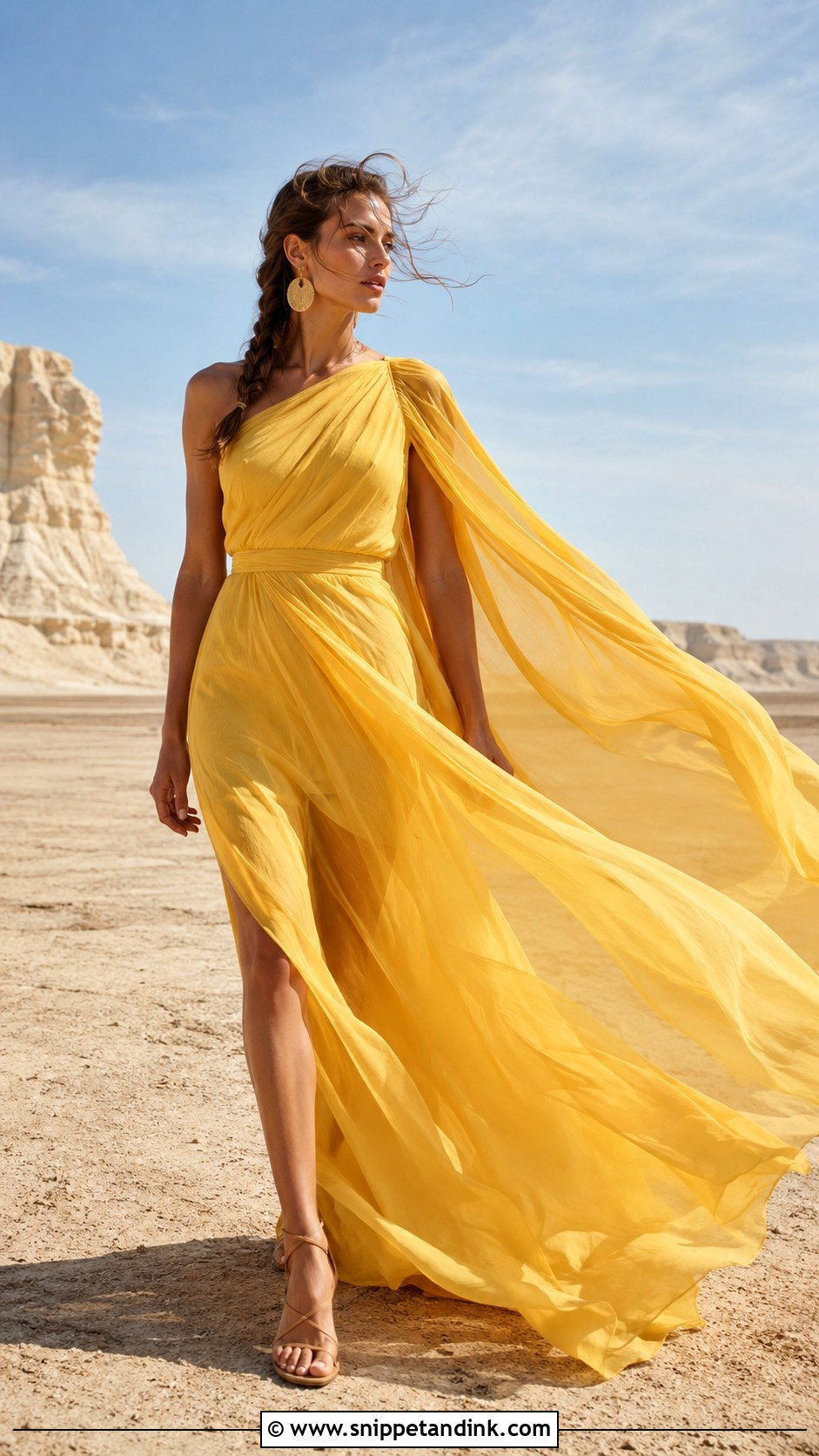 Yellow Chiffon Gown Desert Photoshoot - Snippet and Ink - 20 Gown Photoshoot Ideas
