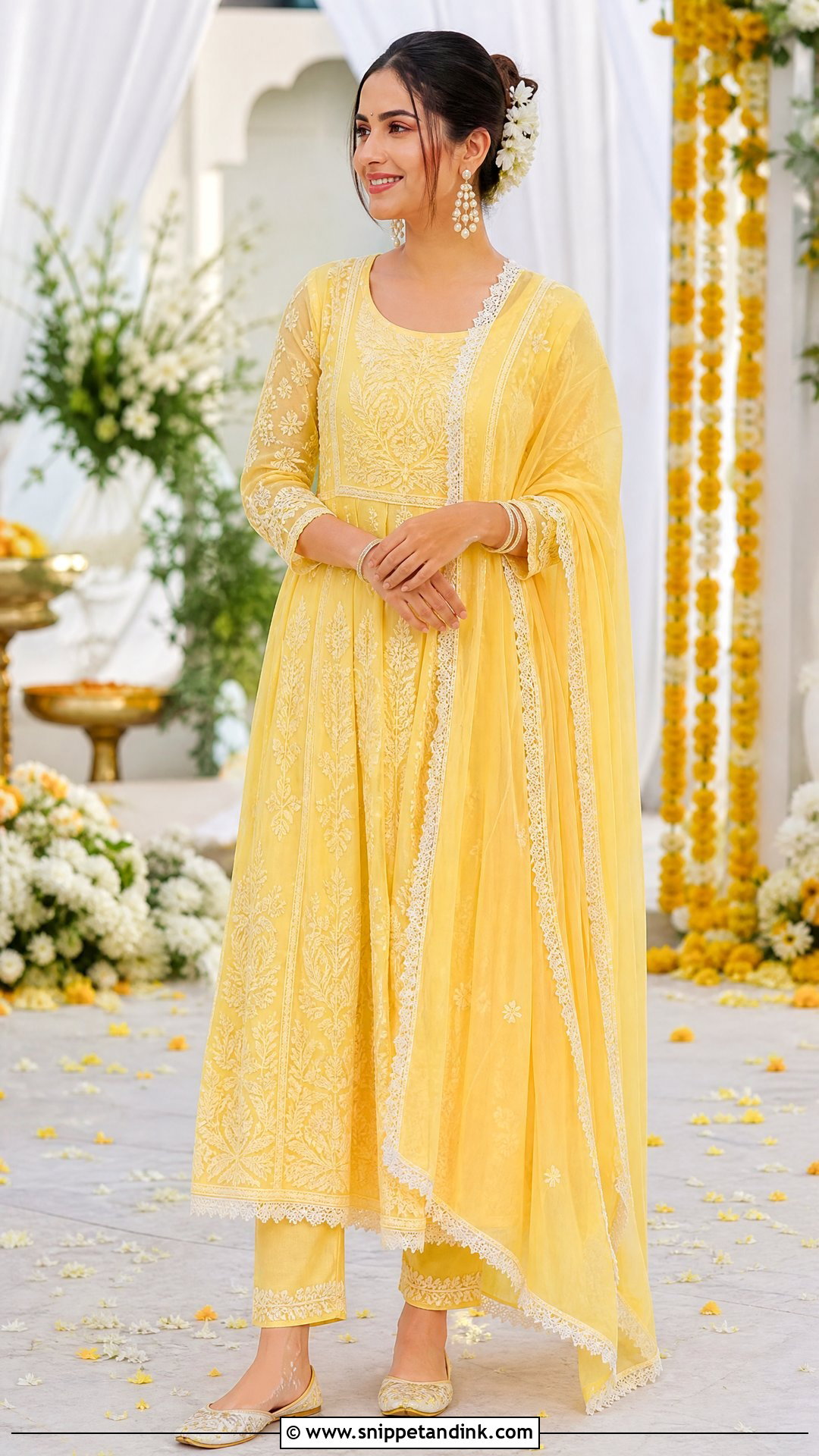 Yellow Chikankari Anarkali Haldi Dress - Snippet and Ink - 20 Indian Haldi Ceremony Dresses