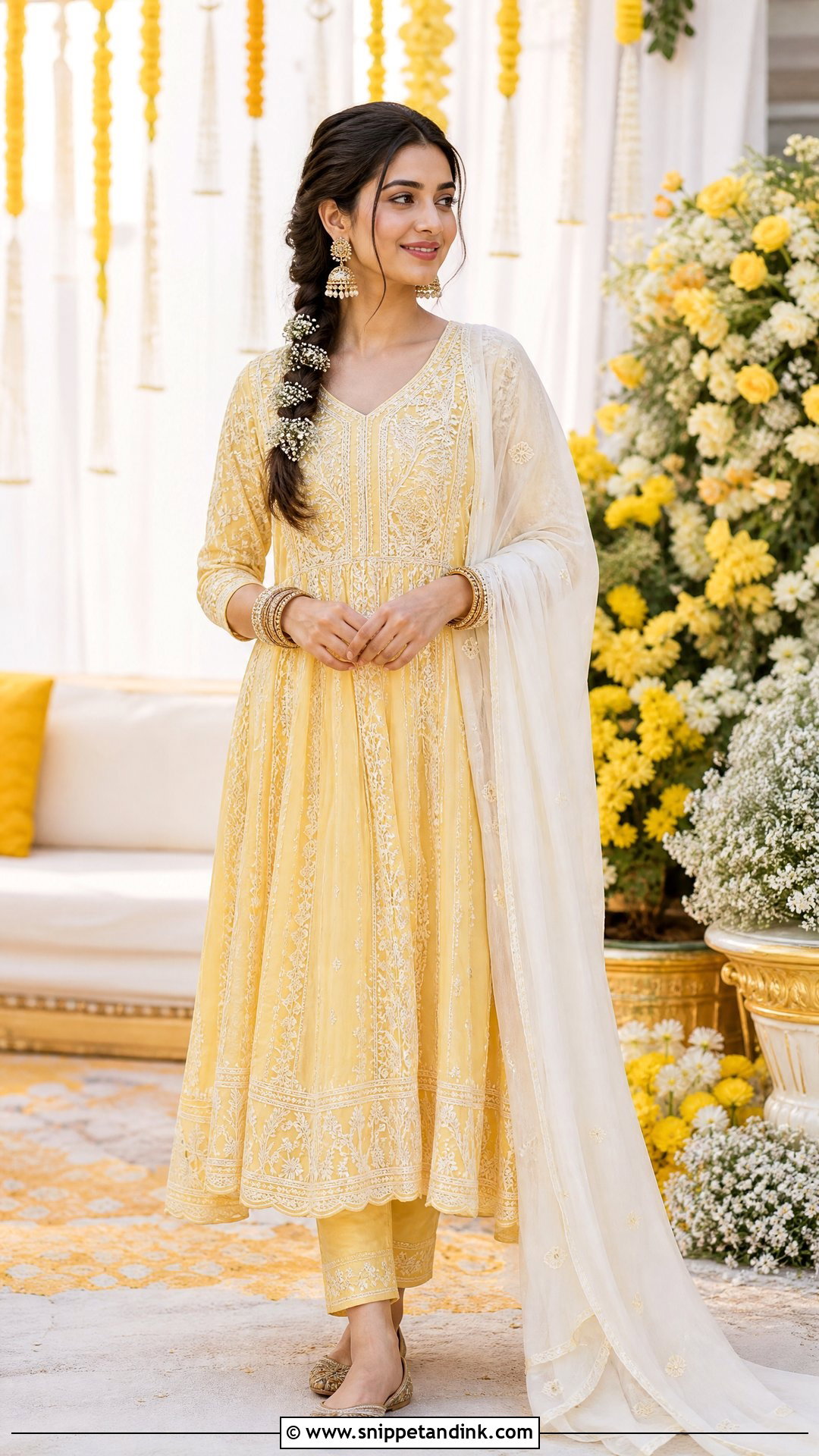 Yellow Chikankari Anarkali Haldi Outfit - Snippet and Ink - 20 Simple Haldi Ceremony Outfit for Sister Ideas