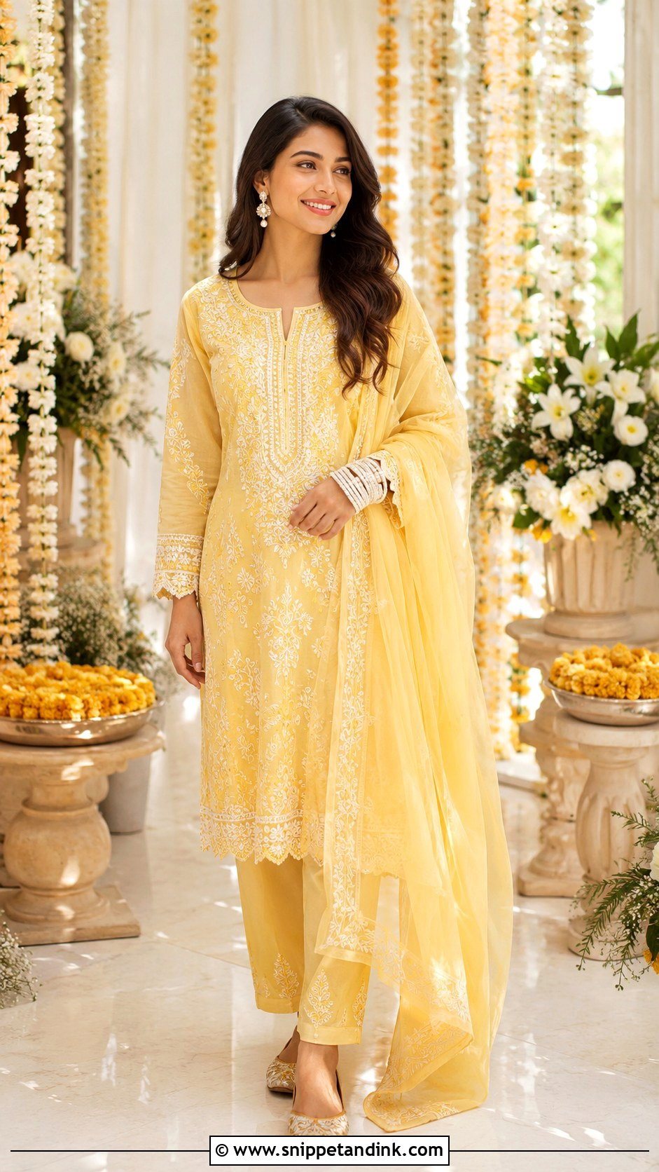 Yellow Chikankari Dress For Haldi - Snippet and Ink - 25 Yellow Dress for Haldi Ideas