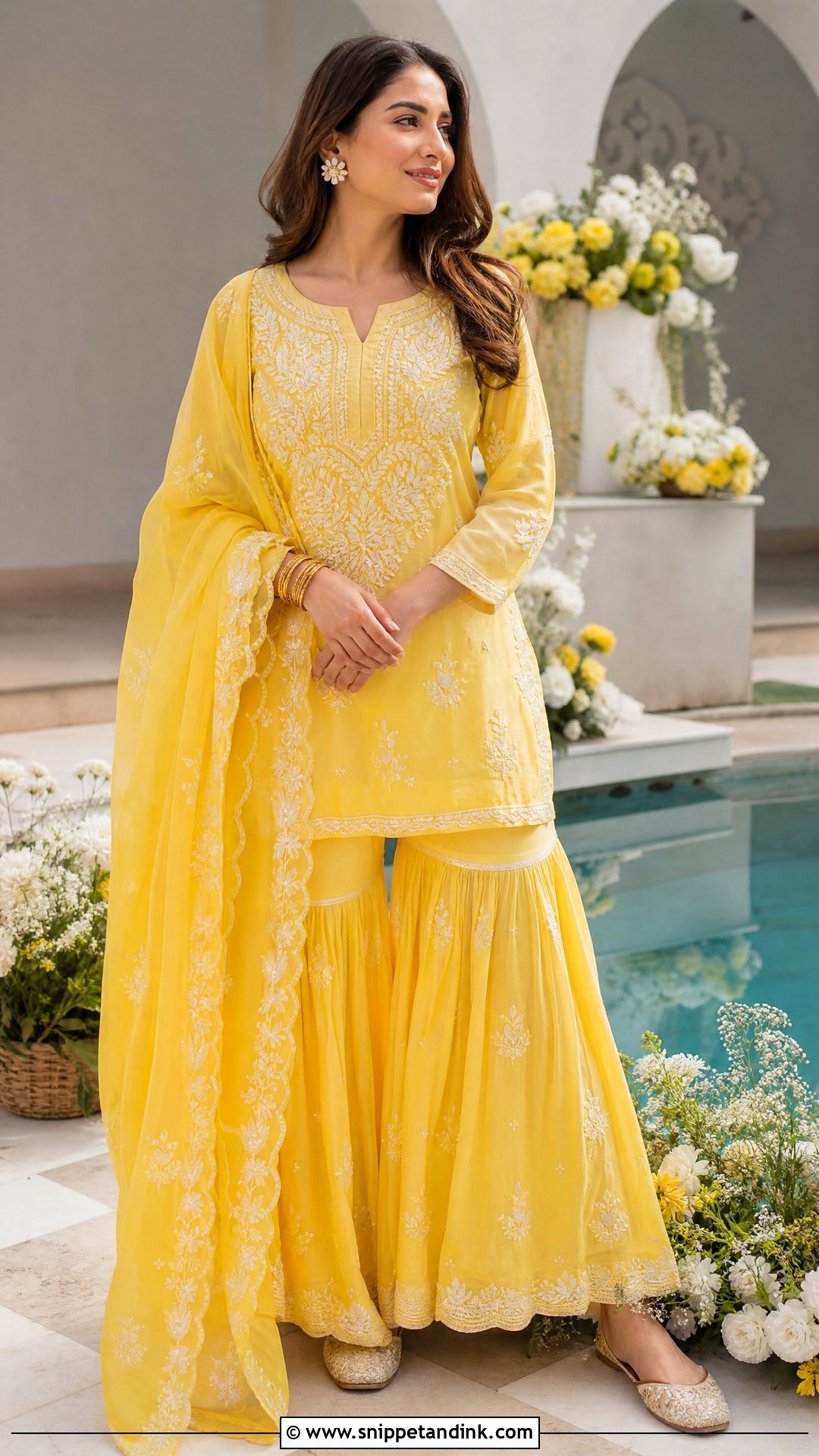 Yellow Chikankari Garara Poolside Haldi Outfit - Snippet and Ink - 20 Pool Side Haldi Outfits