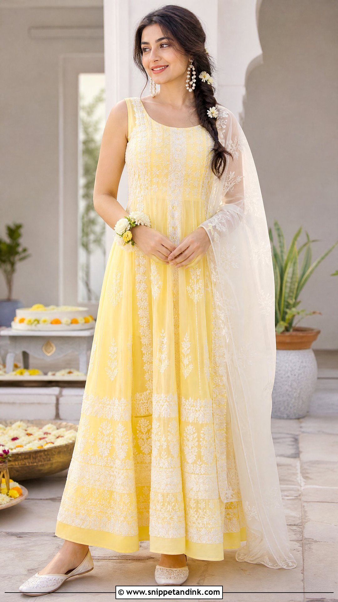 Yellow Chikankari Gown for Haldi - Snippet and Ink - 20 Yellow Gown for Haldi Ideas