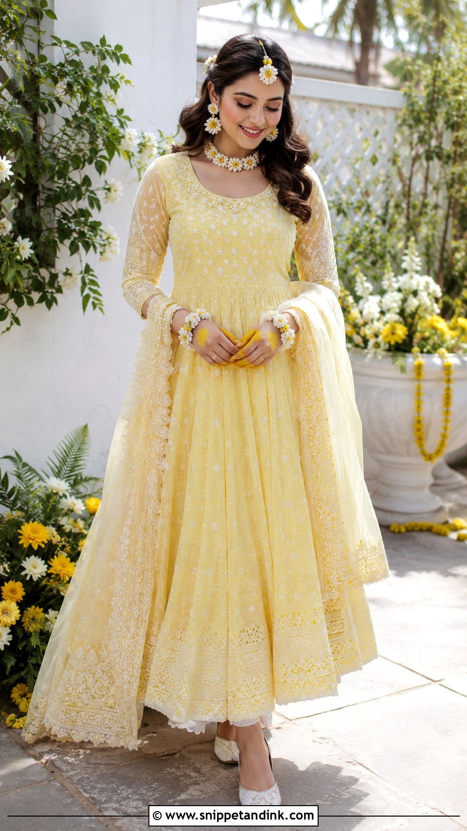 Yellow Chikankari Haldi Dress for Bride - Snippet and Ink - 25 Indian Haldi Dress for Bride Ideas
