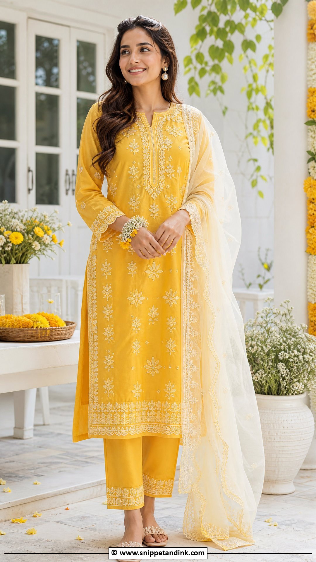 Yellow Chikankari Haldi Dress - Snippet and Ink - 35 Haldi Dress Ideas