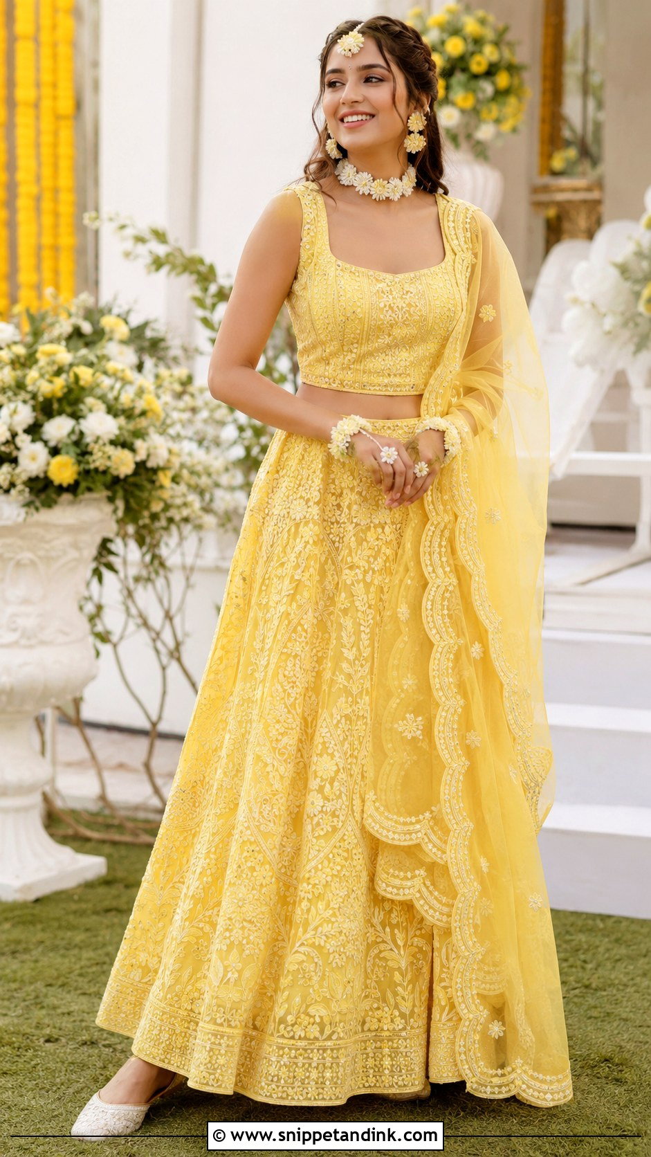 Yellow Chikankari Haldi Lehenga - Snippet and Ink - 20 Haldi Clothes for Bride Ideas