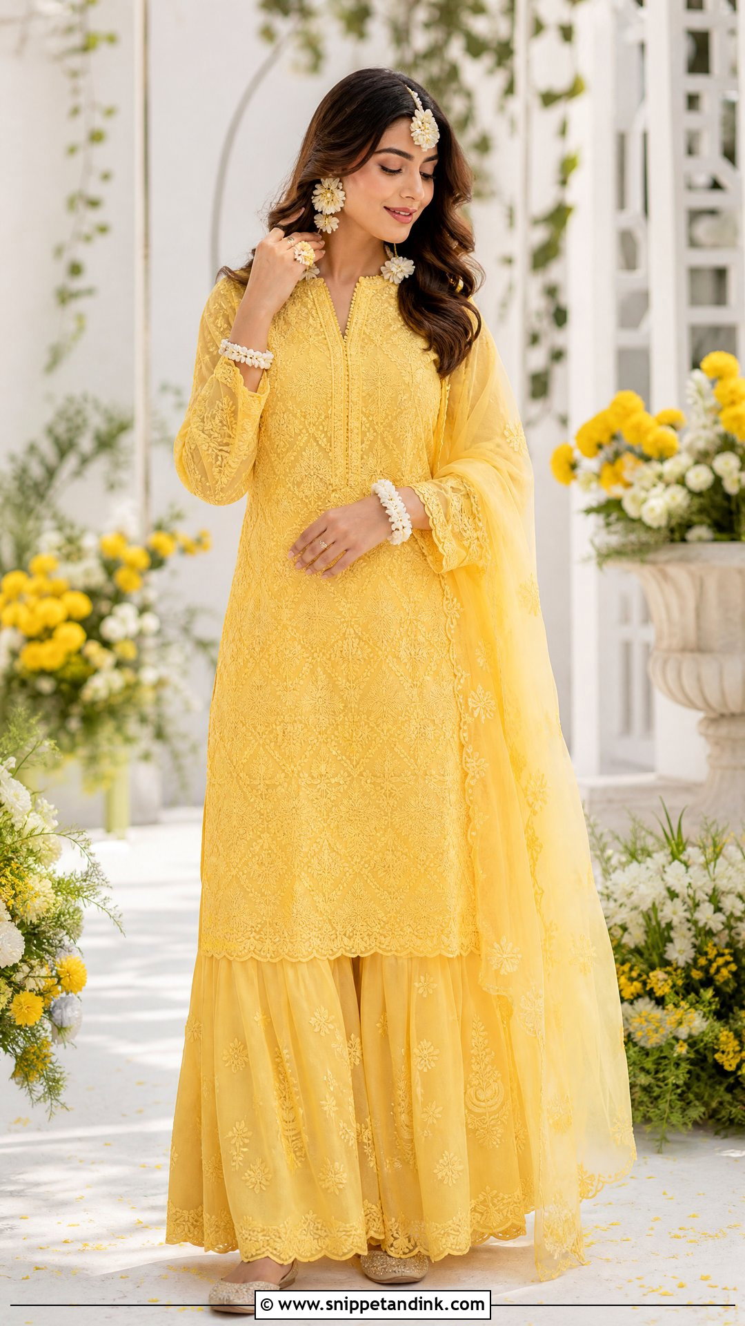 Yellow Chikankari Haldi Outfit - Snippet and Ink - 25 Simple Haldi Outfit for Bride Ideas