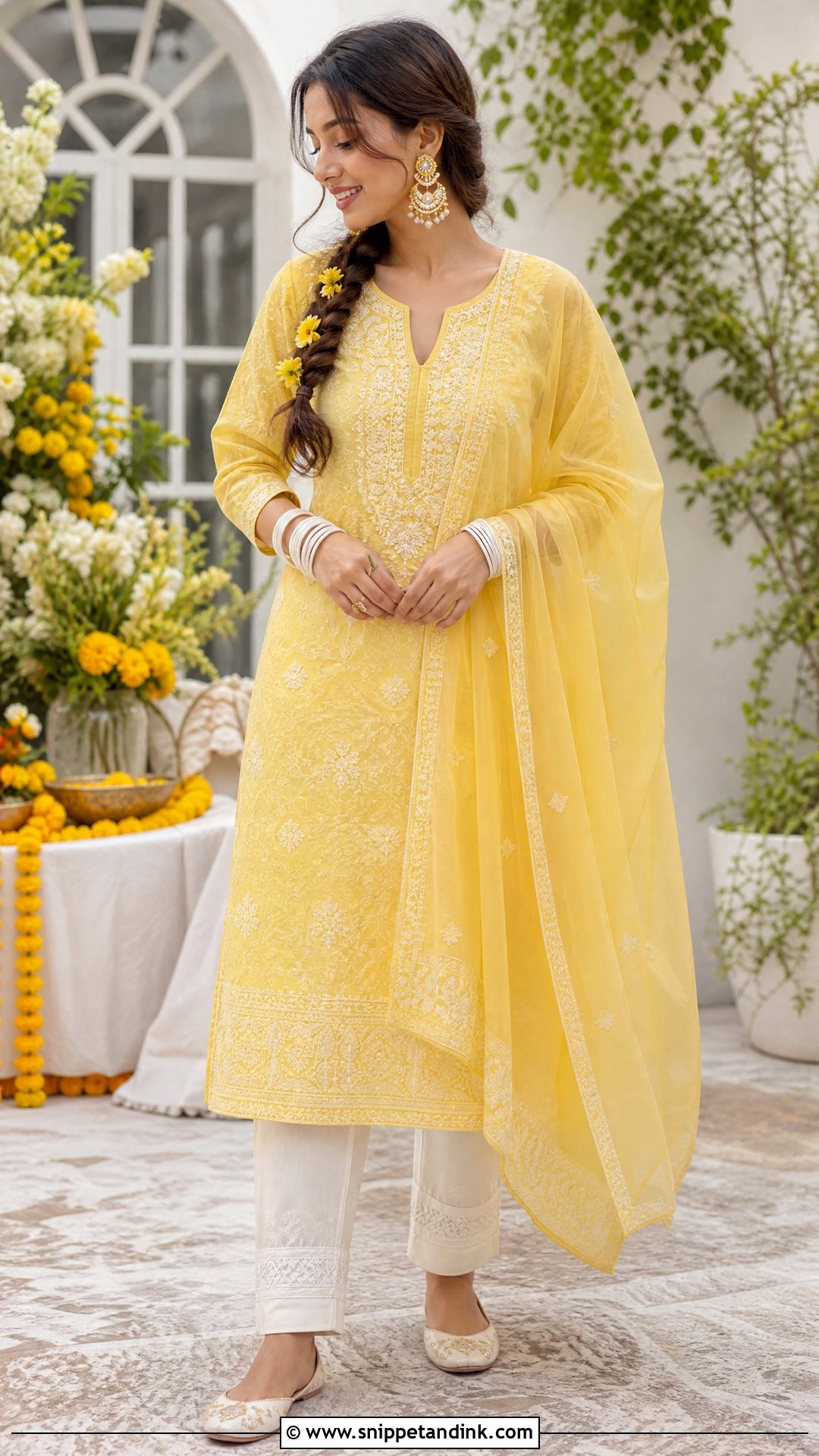 Yellow Chikankari Kurta Haldi Dress - Snippet and Ink - 20 Simple Haldi Dress Ideas for Sisters