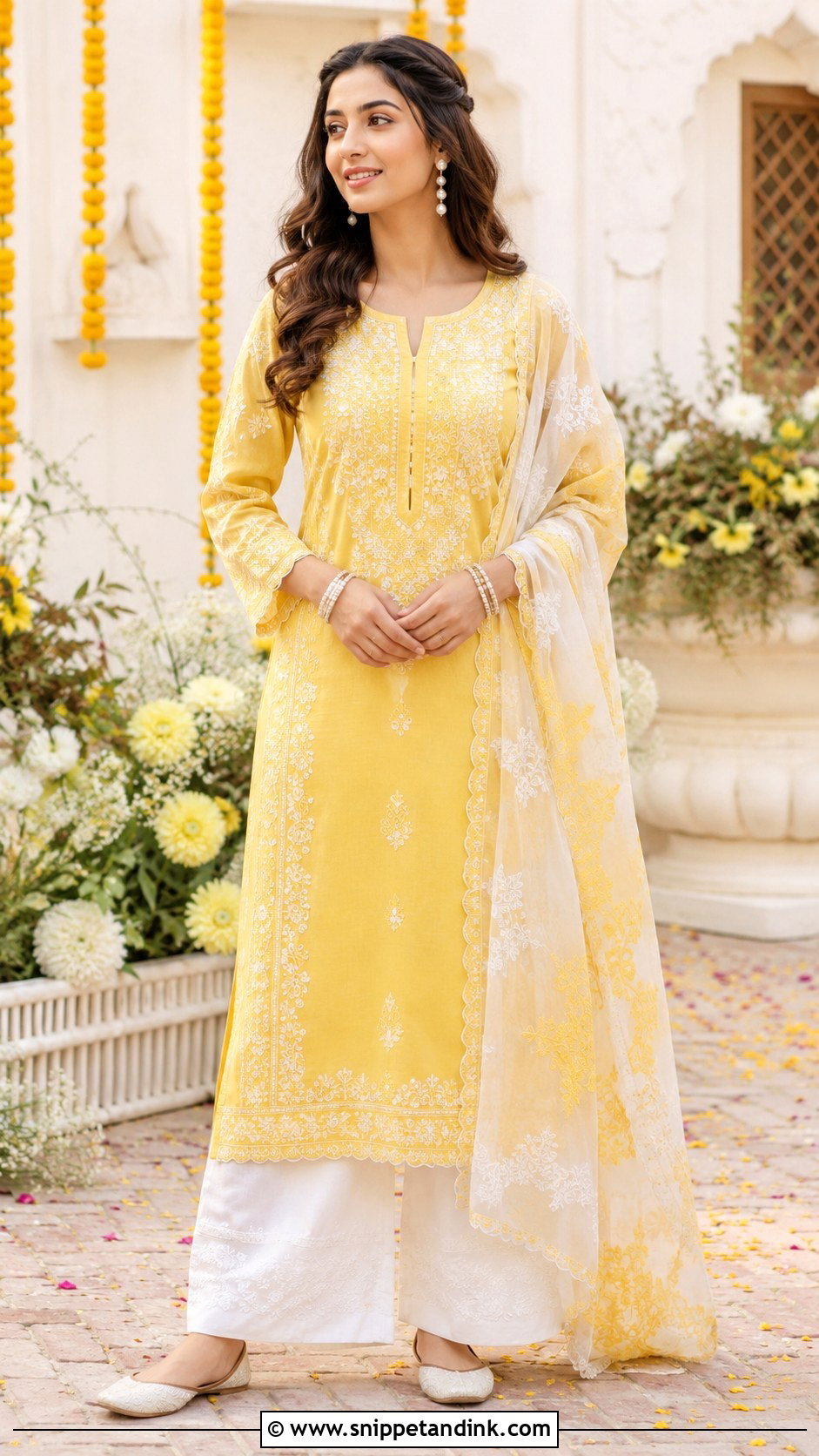 Yellow Chikankari Kurta Haldi Outfit - Snippet and Ink - 20 Haldi Inspo Outfit Ideas