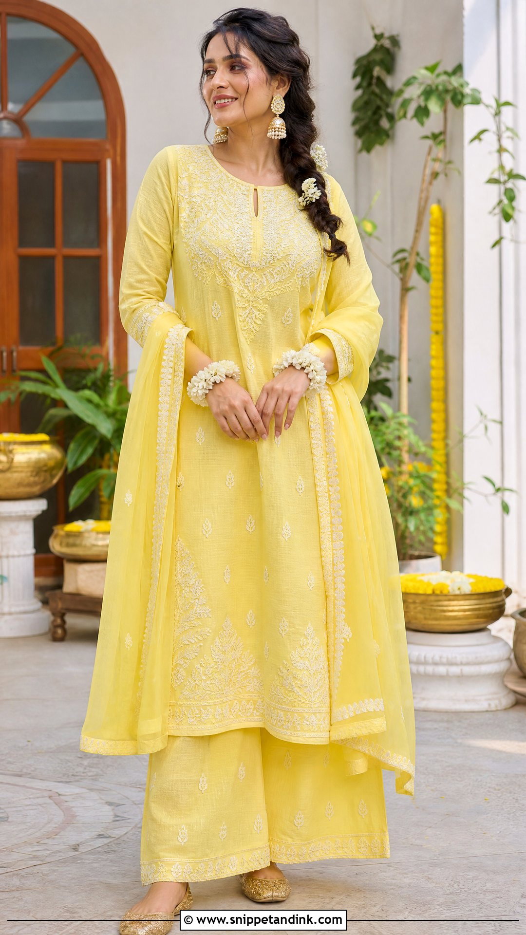 Yellow Chikankari Kurta Haldi Outfit - Snippet and Ink - 20 Women Haldi Outfit Ideas