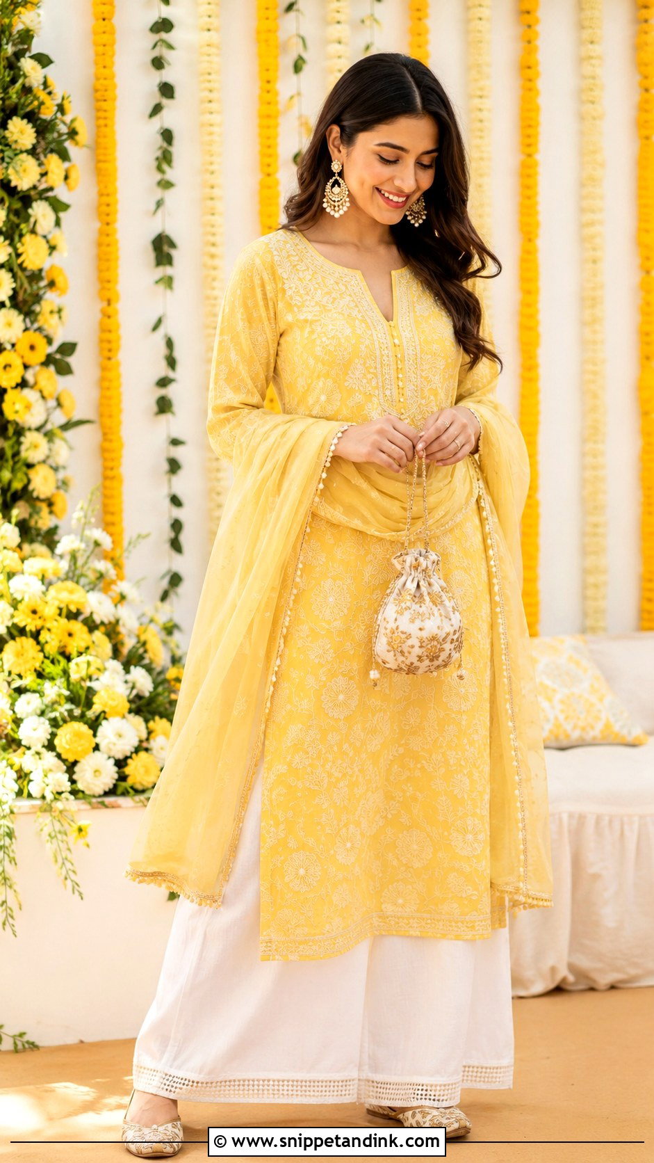 Yellow Chikankari Kurta Haldi Outfit - Snippet and Ink - 25 Outfit for Haldi Function Ideas