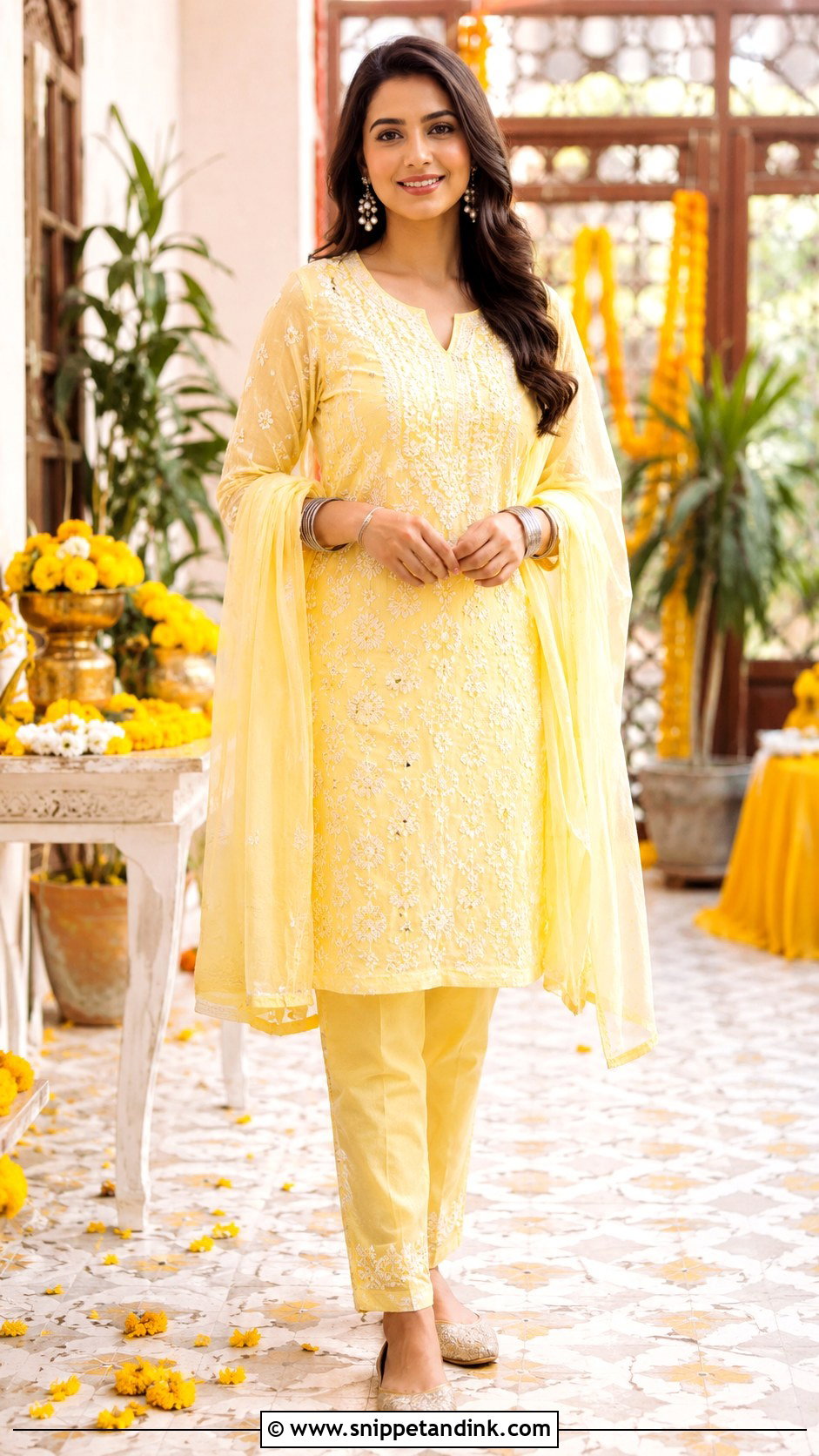 Yellow Chikankari Kurta Set For Bride Sister - Snippet and Ink - 30 Haldi Outfit for Bride Sister Ideas