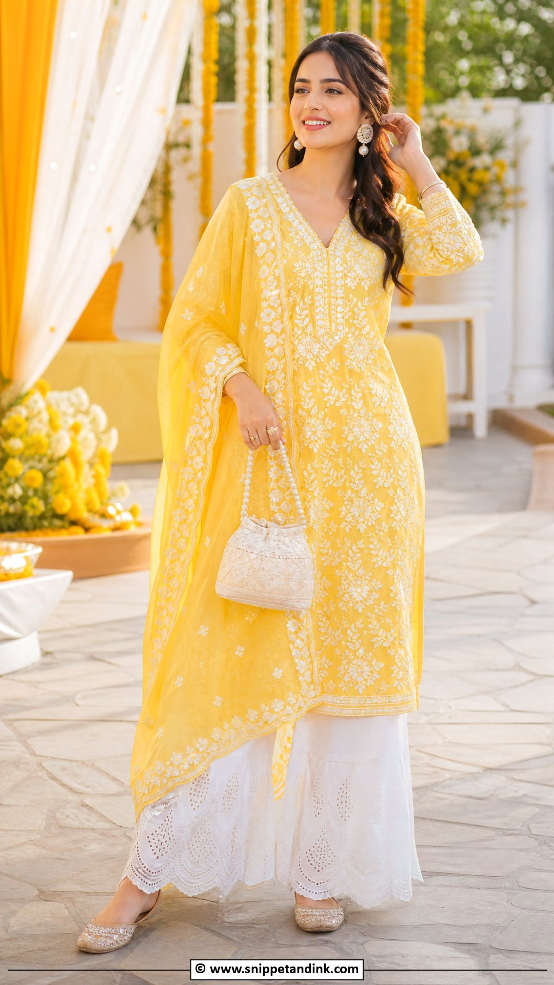 Yellow Chikankari Kurta Set For Haldi - Snippet and Ink - 35 Haldi Outfits