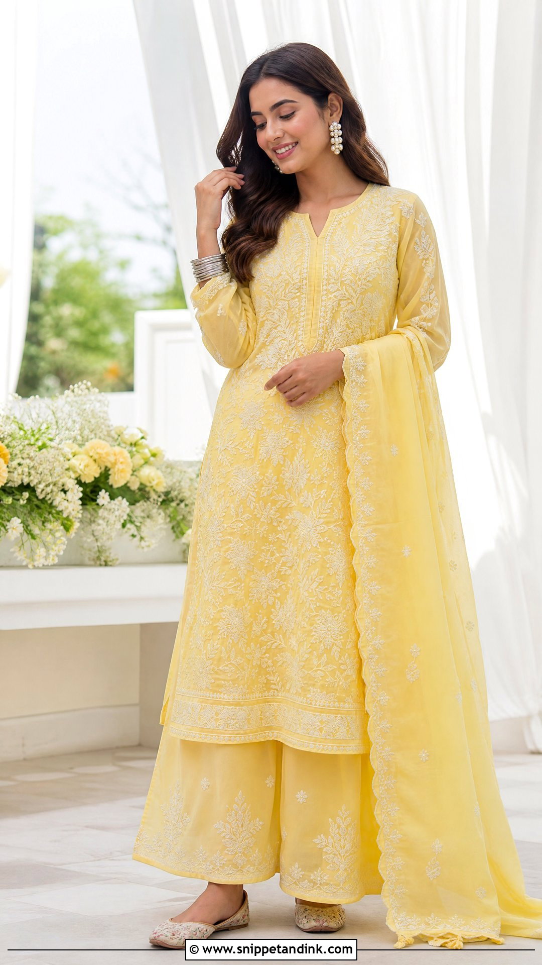 Yellow Chikankari Kurta Set For Haldi - Snippet and Ink - 25 Yellow Outfit for Haldi Function Ideas