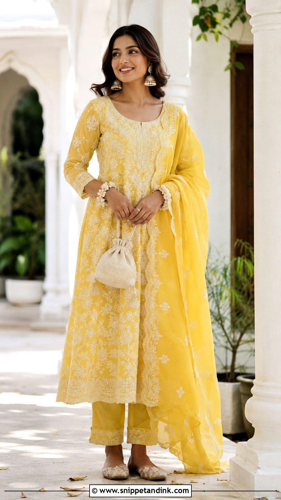 Yellow Chikankari Kurta Set For Haldi - Snippet and Ink - 20 Haldi Trending Outfits