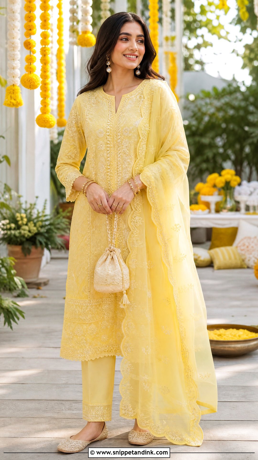Yellow Chikankari Kurta Set Outfit - Snippet and Ink - 20 Yellow Haldi Outfit for Sister Ideas
