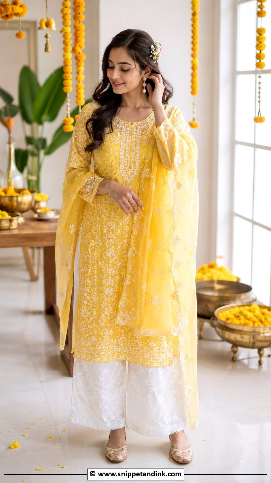 Yellow Chikankari Kurta Set for Haldi - Snippet and Ink - 30 Haldi Dress Ideas for Sisters