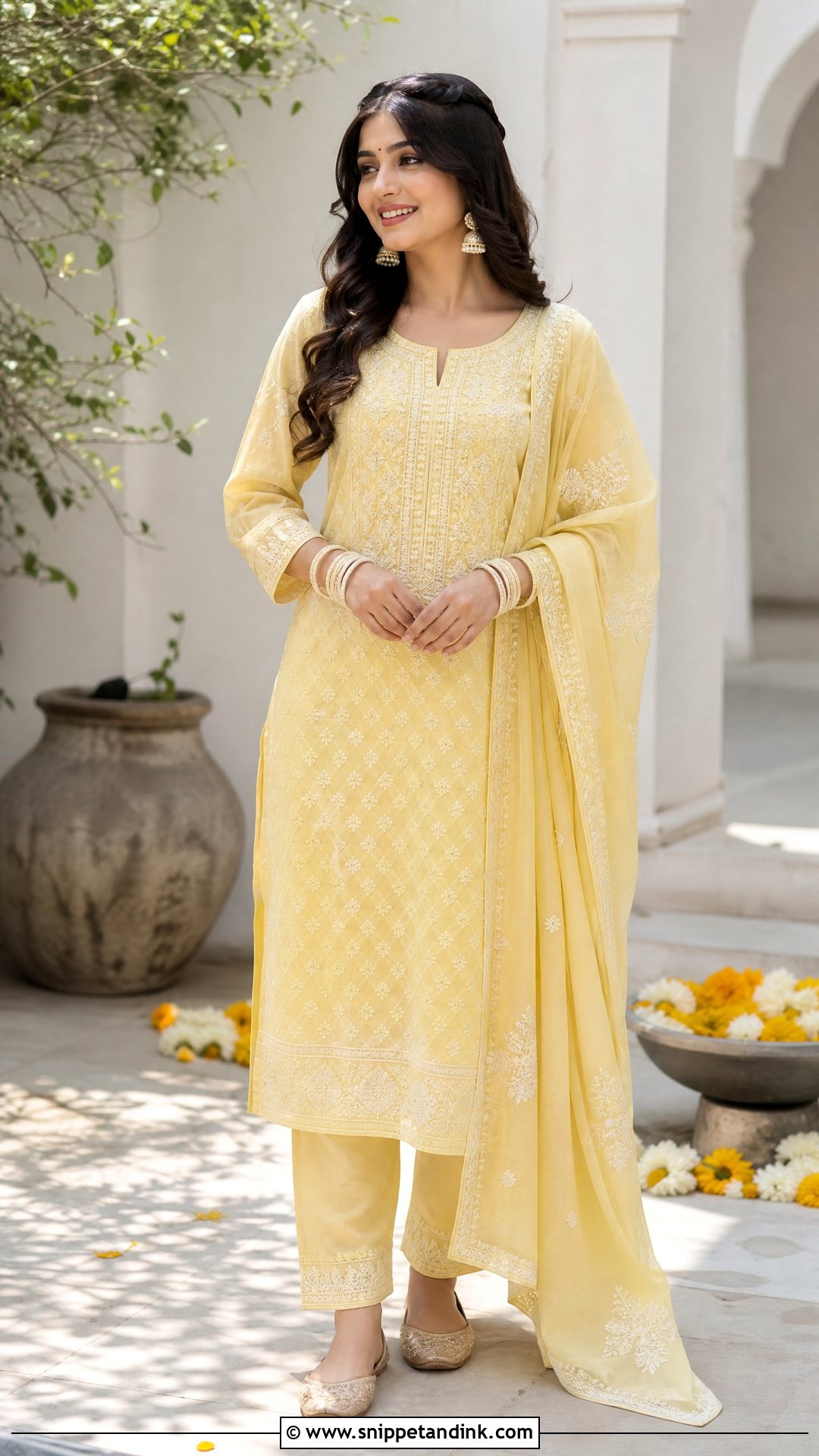 Yellow Chikankari Kurta Set for Haldi Function - Snippet and Ink - 25 Dress for Haldi Function Indian Weddings Ideas