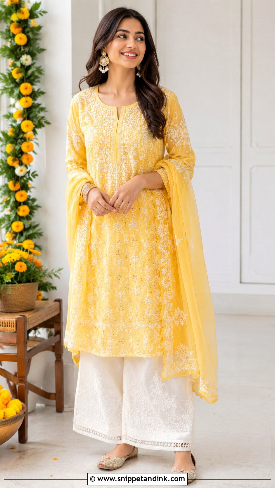 Yellow Chikankari Kurta Set - Snippet and Ink - 30 Haldi Function Dress Ideas