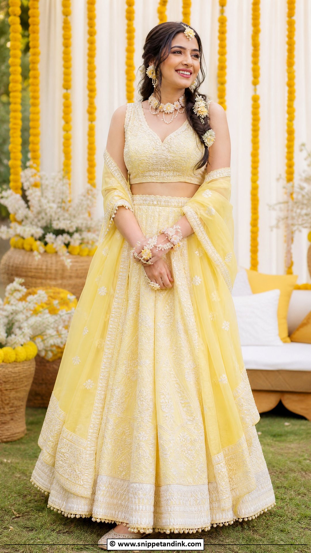 Yellow Chikankari Lehenga For Haldi Ceremony - Snippet and Ink - 35 Haldi Ceremony Outfit for Bride Ideas