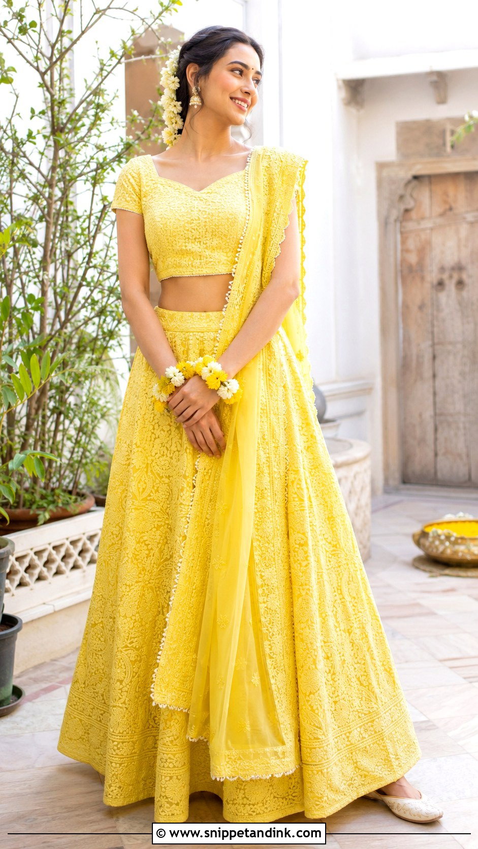 Yellow Chikankari Lehenga Haldi Bride Outfit - Snippet and Ink - 20 Haldi Mehndi Outfit for Bride Ideas